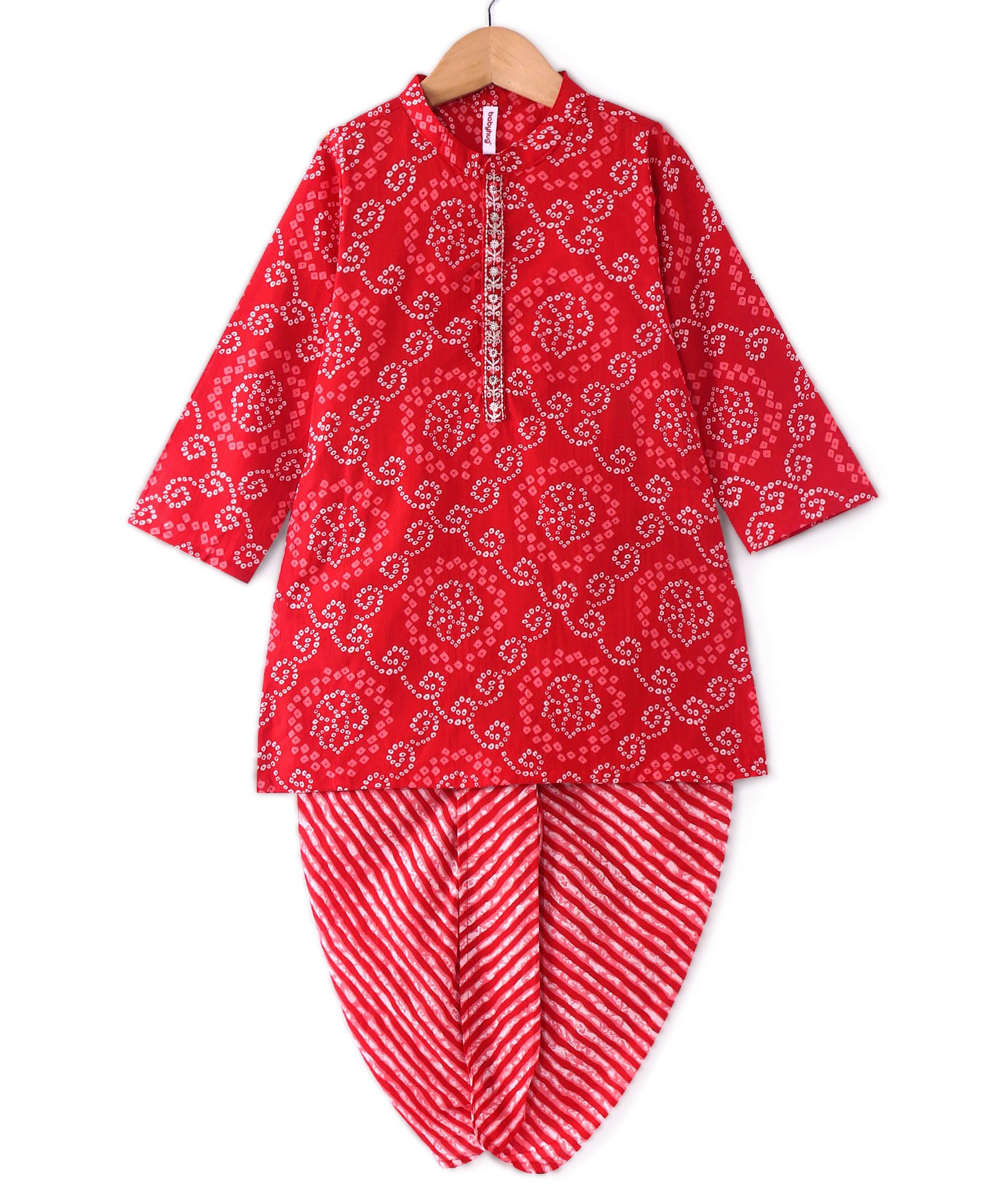 Babyhug Cotton Woven Full Sleeves Kurta Dhoti Set Bandhani Print - Red-image-20