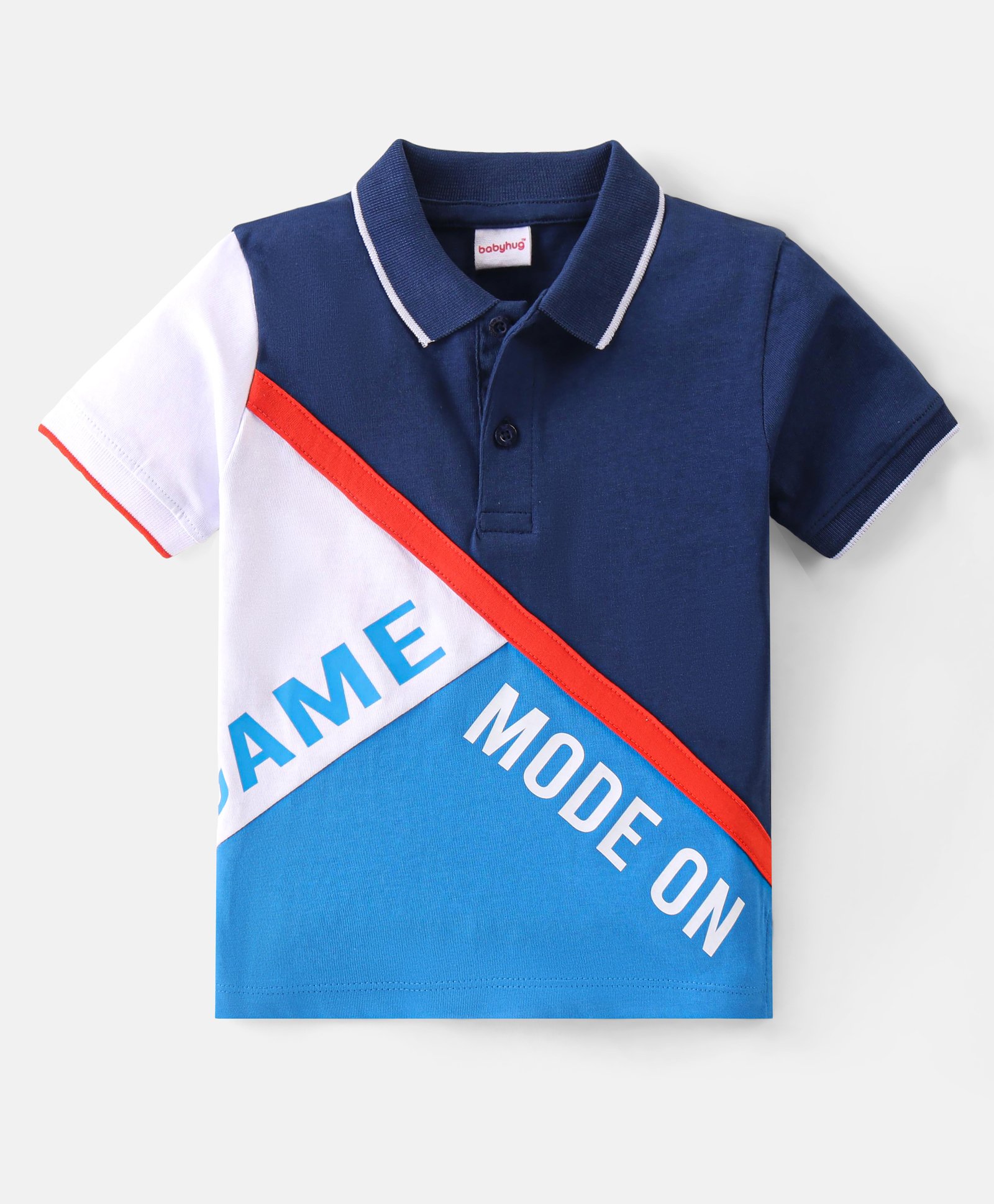 Babyhug  Cotton Knit Half Sleeves Polo T-Shirt with Text Print - Navy Blue & White-image-4