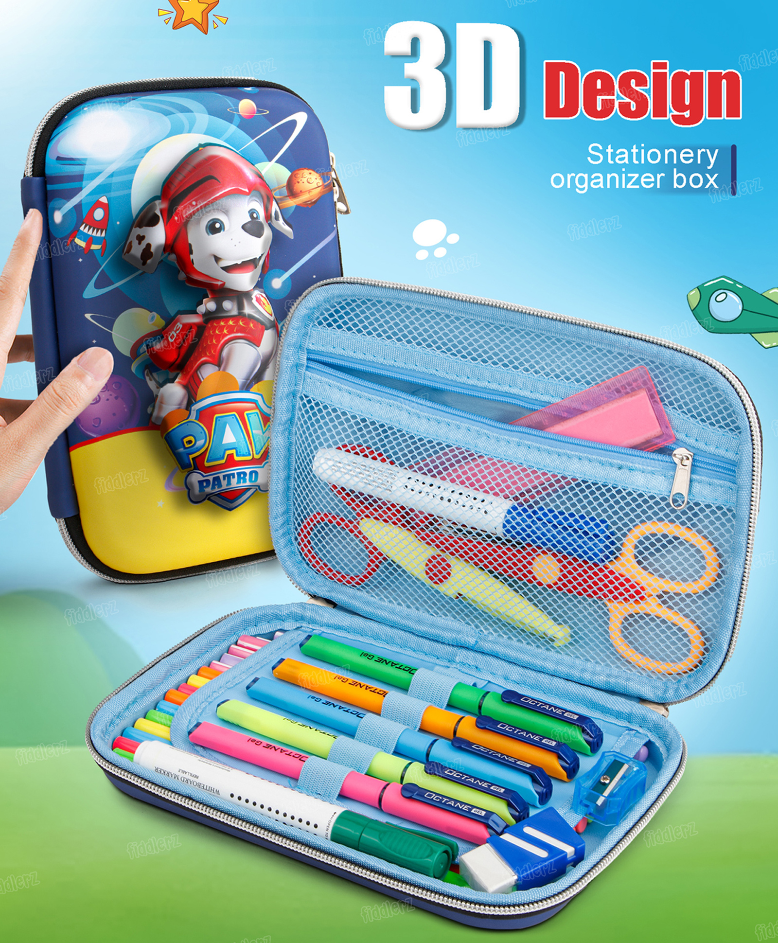 Fiddlerz Pencil Case Pen Pouch Holder Bag Stationery Box Large Storage Pencil Pouch for Girls School Supplies Stationary Organizer - Pack of 1-image-42