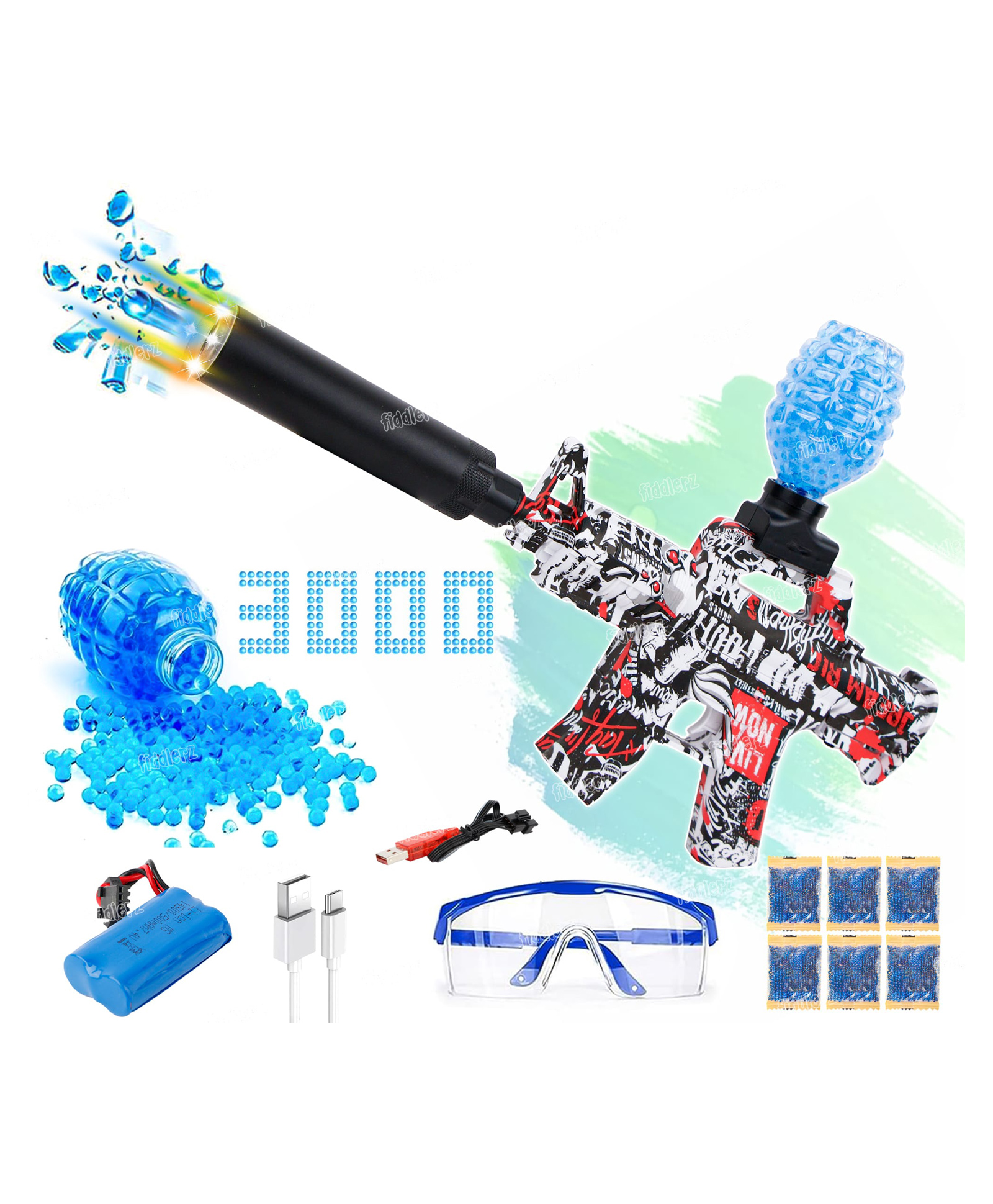 Fiddlerz Electric Gel Balls Blaster Gun Toy For Kids Foam Blaster Toy with 3000 Gel Soft Splatter Balls, Ammo, Goggles, Scope Toy Gun for Outdoor Game For Boys Girls  - Red-picture-23