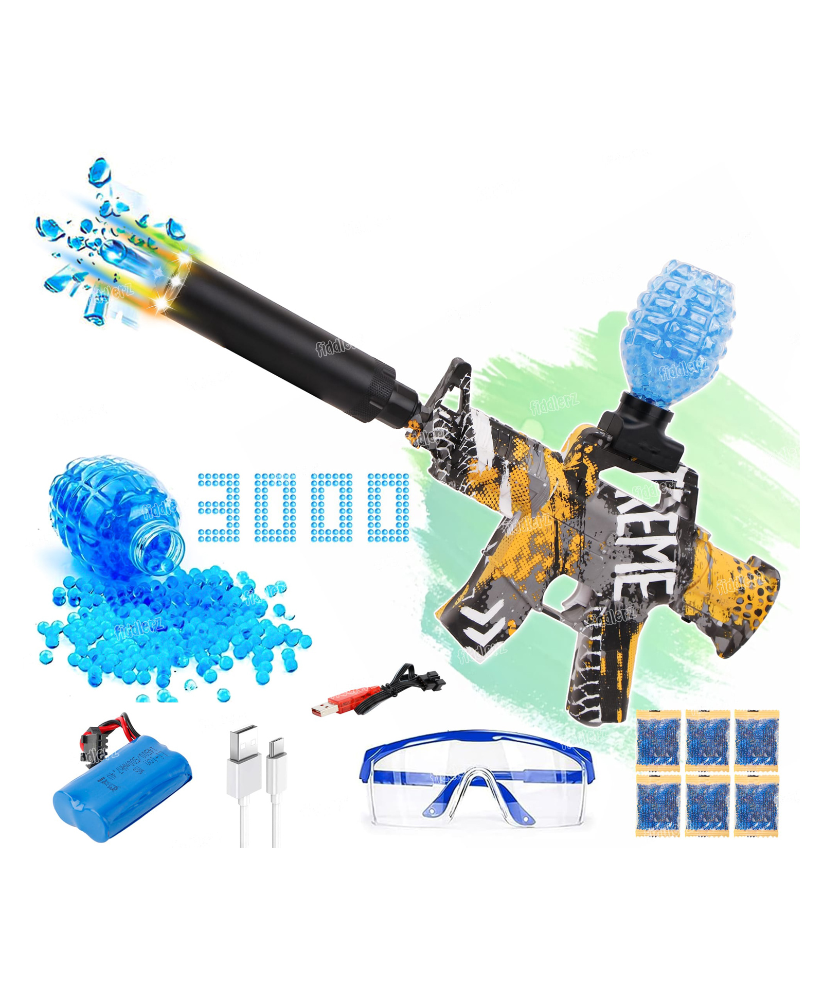 Fiddlerz Electric Gel Balls Blaster Gun Toy For Kids Foam Blaster Toy with 3000 Gel Soft Splatter Balls, Ammo, Goggles, Scope Toy Gun for Outdoor Game For Boys Girls  - Yellow-picture-26