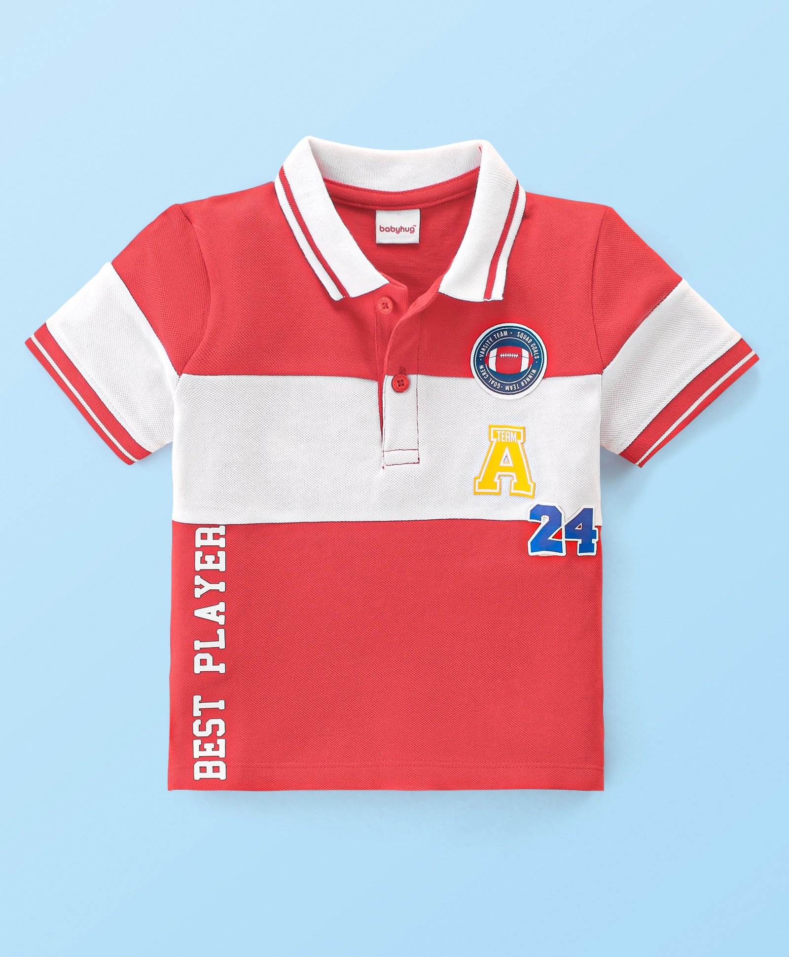 Babyhug 100% Cotton Knit Half Sleeves Polo T-Shirt with With Rugby Embroidery - Red & White-picture-25