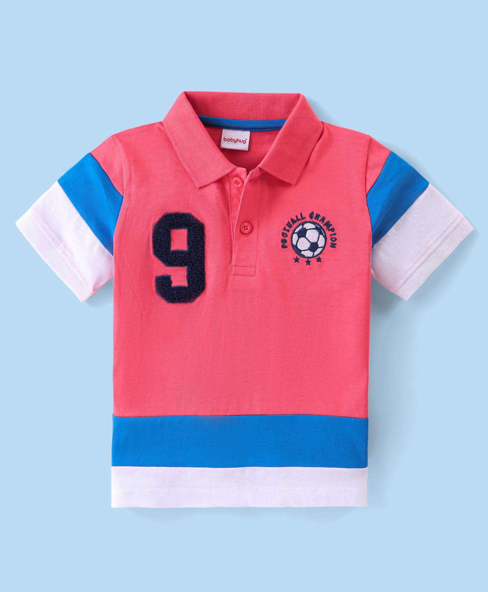 Babyhug Cotton Knit Half Sleeves Striped Polo T-Shirt with Embroidery & Football Patch - Multicolour-image-5