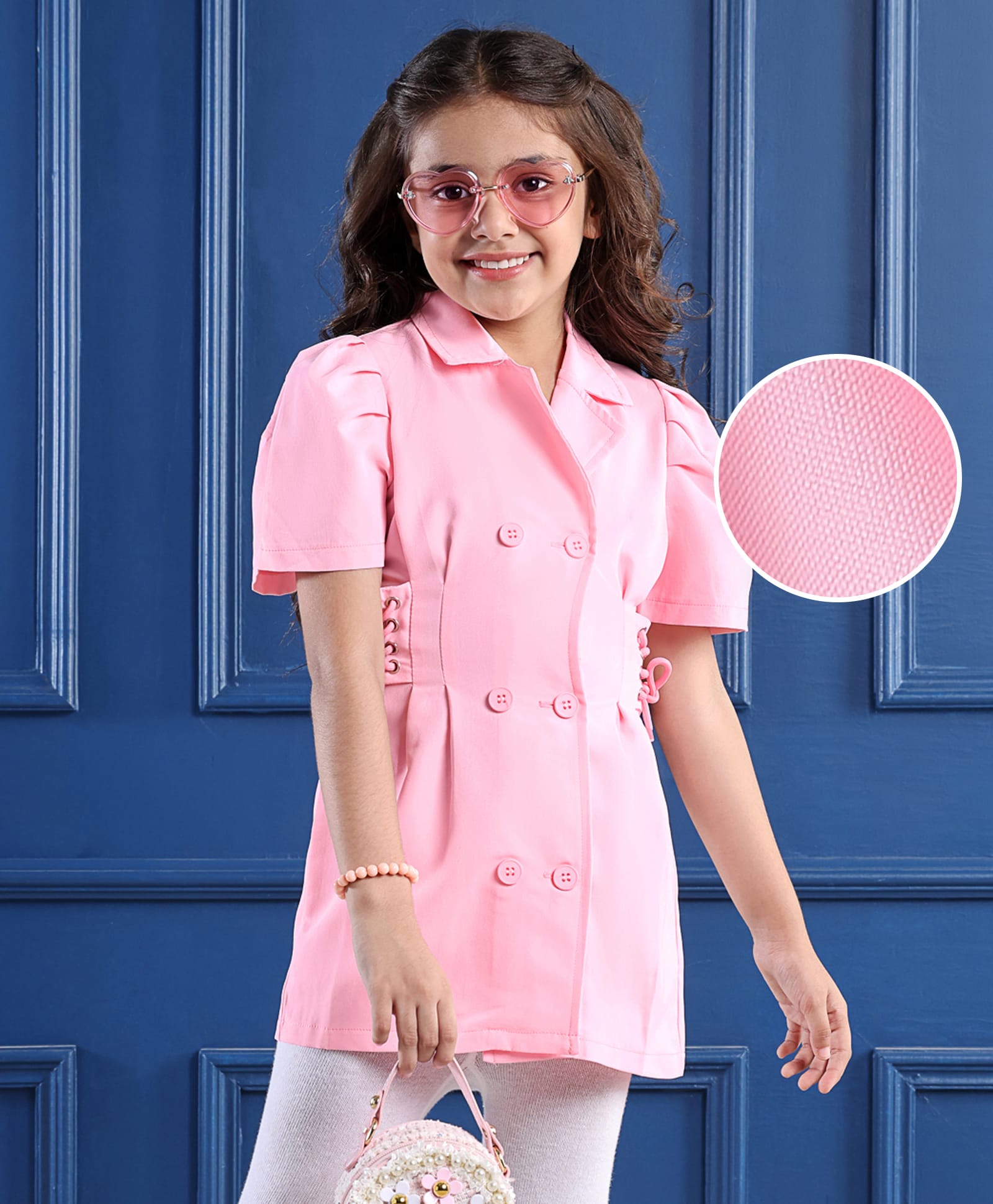 Mark & Mia Half Sleeves Solid Color Shirt Dress - Pink-image-36