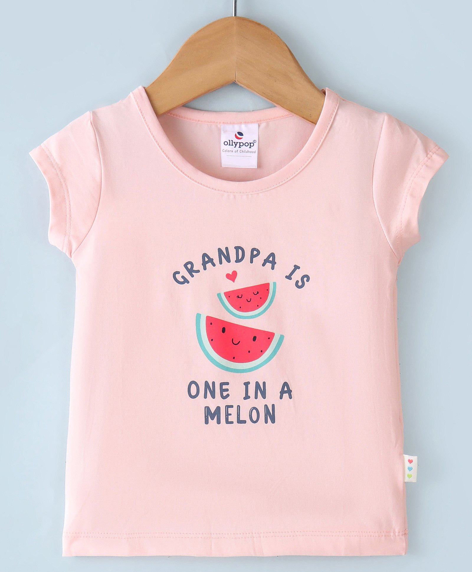 Ollypop Cotton Knit Half Sleeves T-Shirt with Text & Melon Print - Baby Pink-picture-9