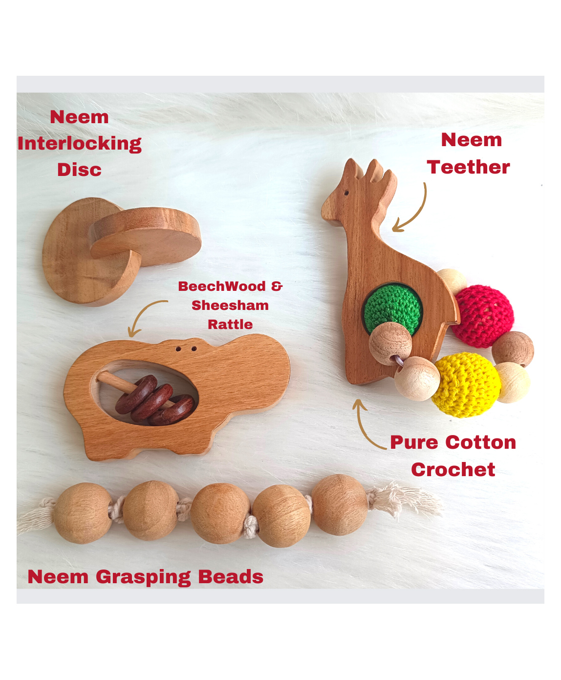 Taruh Kids Wooden baby Teether Rattle Combo Giraffe & Hippo-image-0