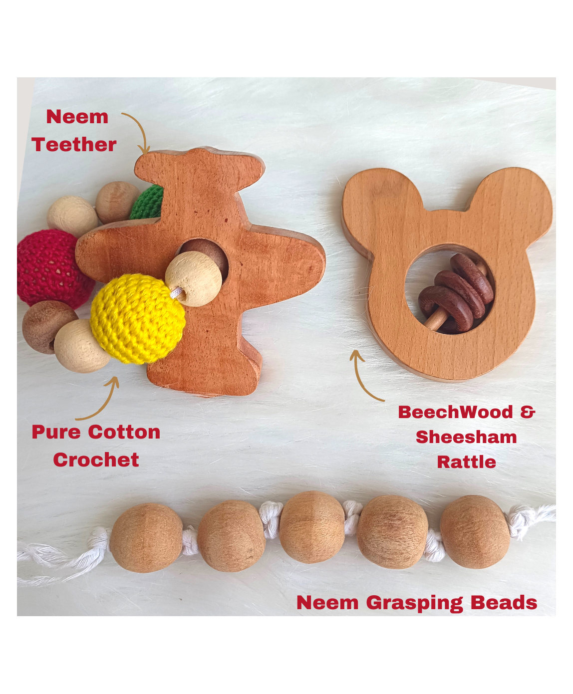 Taruh Kids Wooden baby Teether Rattle Combo Aeroplane & Mickey-image-47