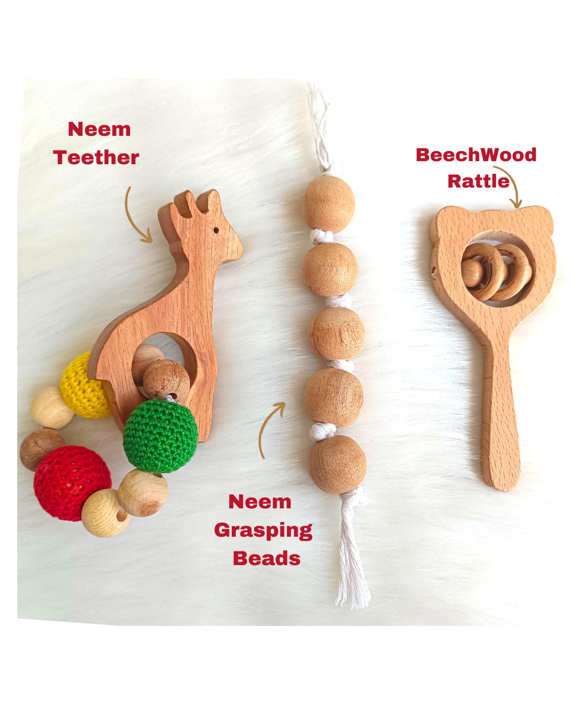Taruh Kids Wooden baby Teether Rattle Combo Giraffe & Bear-image-2
