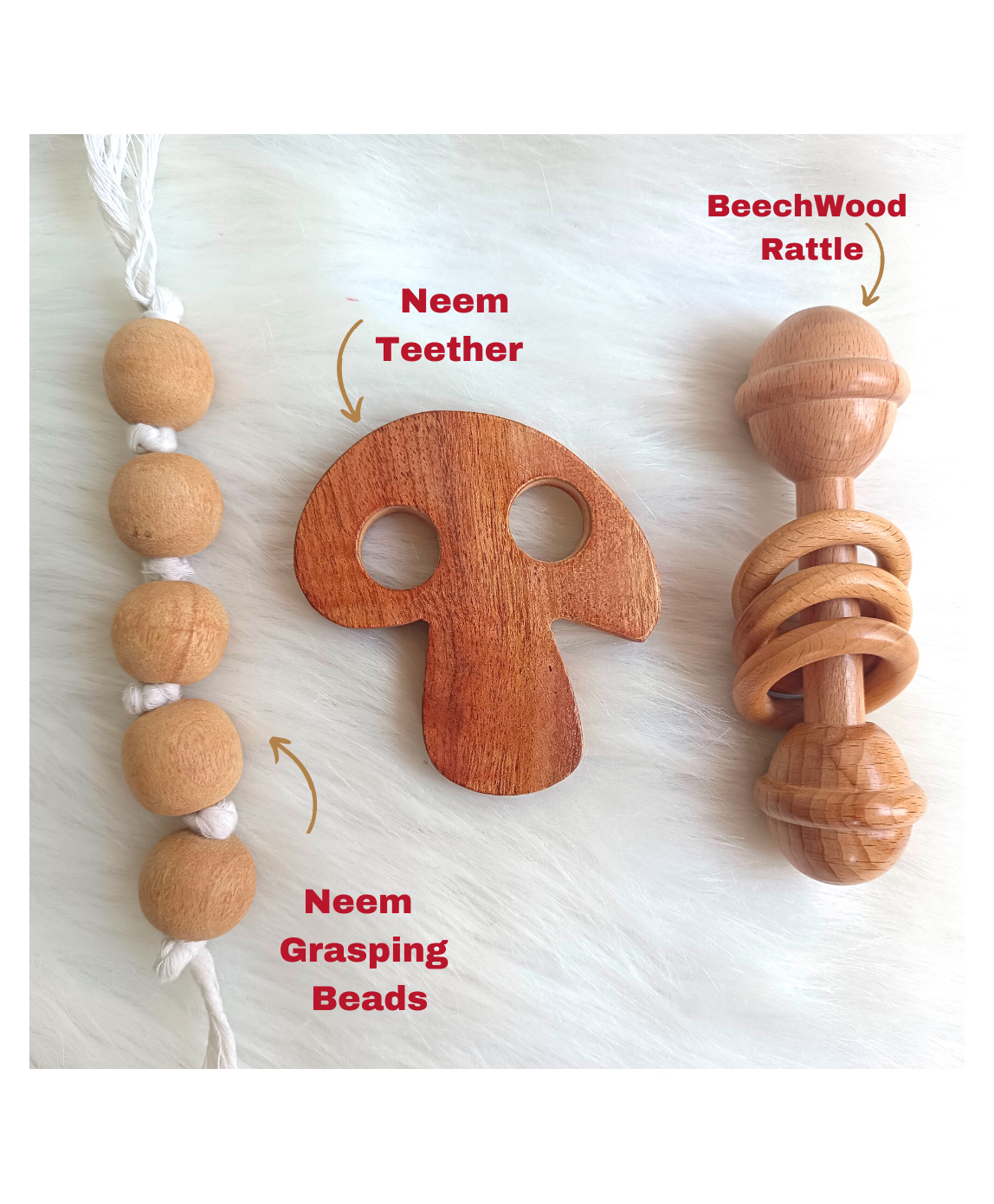 Taruh Kids Wooden baby Teether Rattle Combo Dumbbell, Mushroom-image-45