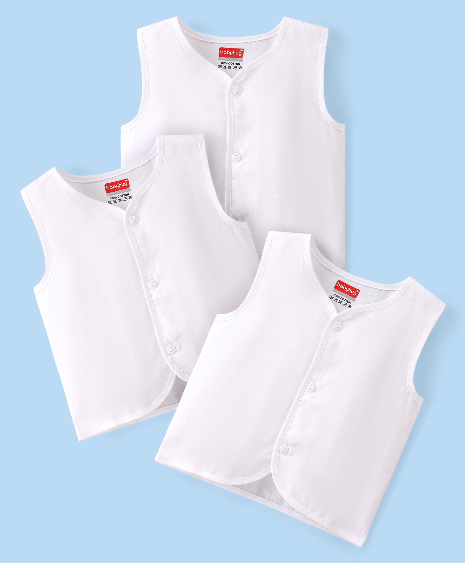 Babyhug 100% Cotton Woven Sleeveless Front Open Jhablas Solid Colour Pack Of 3 - Multicolor-picture-16