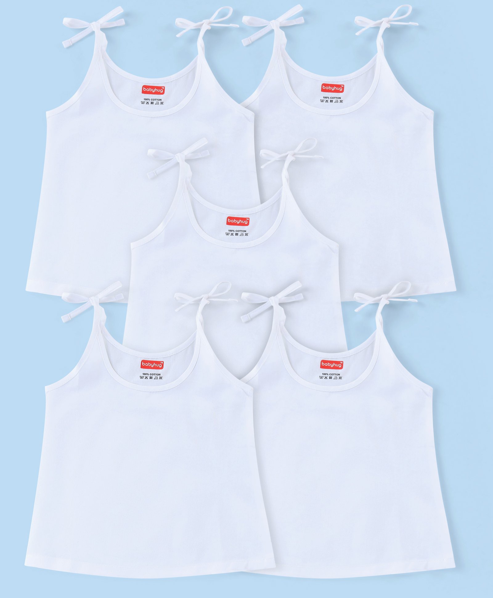 Babyhug 100% Cotton Woven Sleeveless Solid Color Tie Knot Vest Pack of 5 - White-image-7