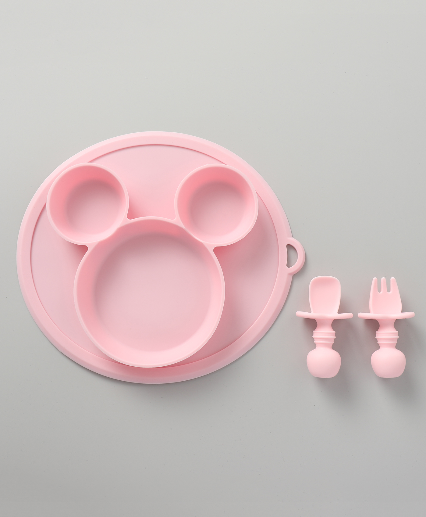 fab n funky Silicone Feeding Set Baby Silicone Suction Plate With Silicone Fork & Spoon & Attached Placemat 100% Silicone Set- Light Pink-picture-21