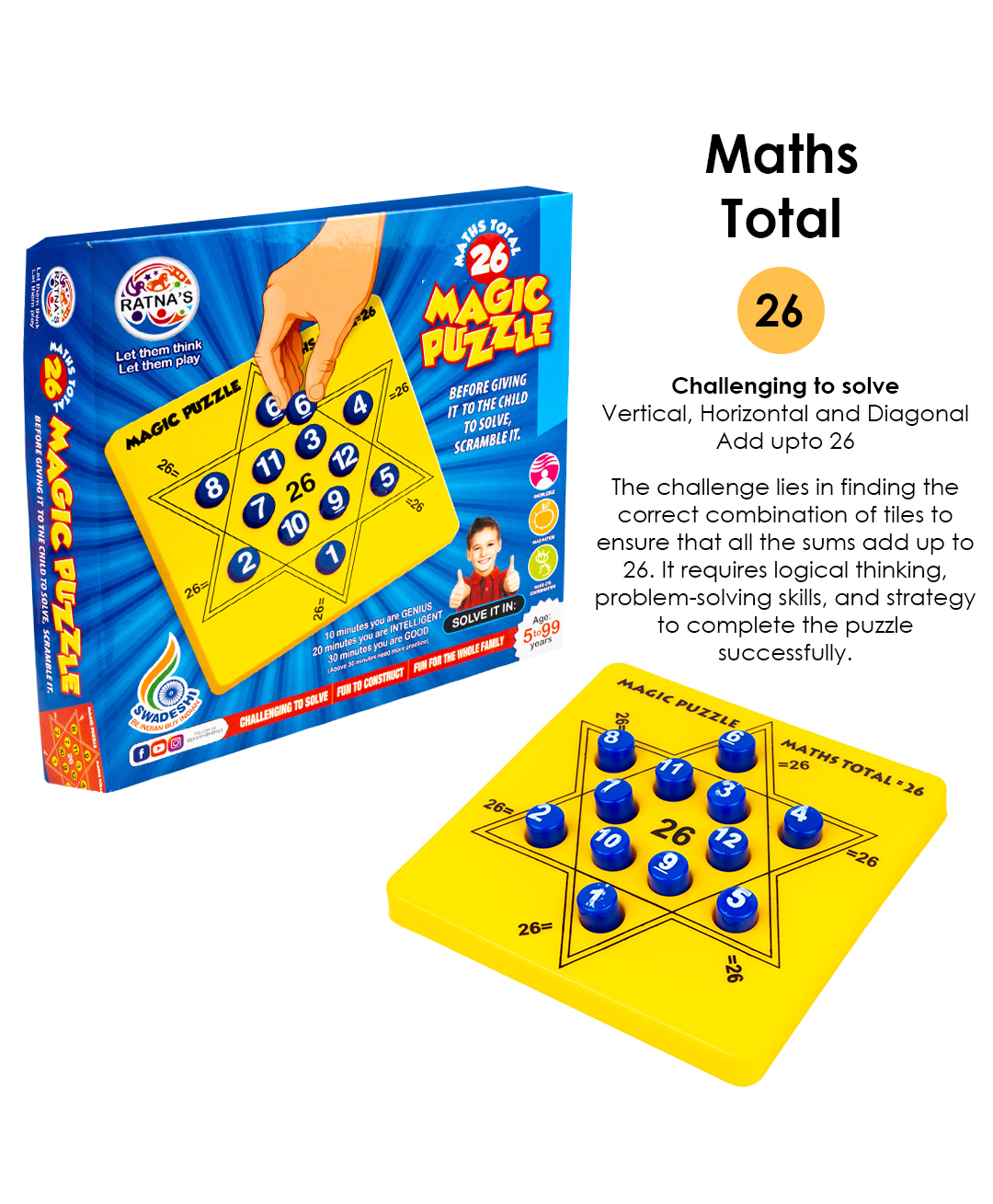 Ratnas Magic Puzzle Math Board Game - Yellow and Blue-picture-13