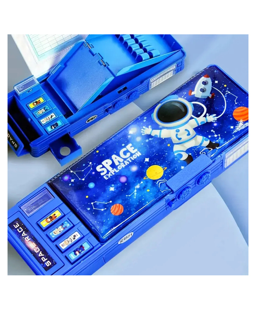 Elecart Astronaut Space-Suit Multi-Functional Pop out Pencil Case with with Sharpener, Password Lock, Schedule, Whiteboard - Blue-picture-0