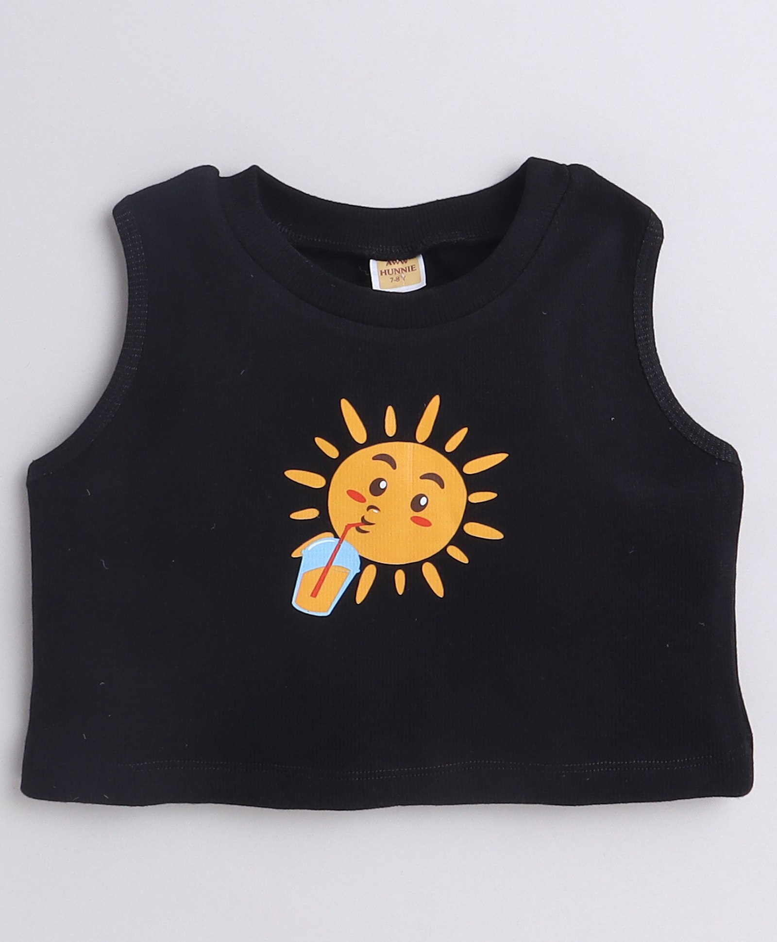 Aww Hunnie Knitted Sleeveless Sun Printed Tank Top - Black-picture-12