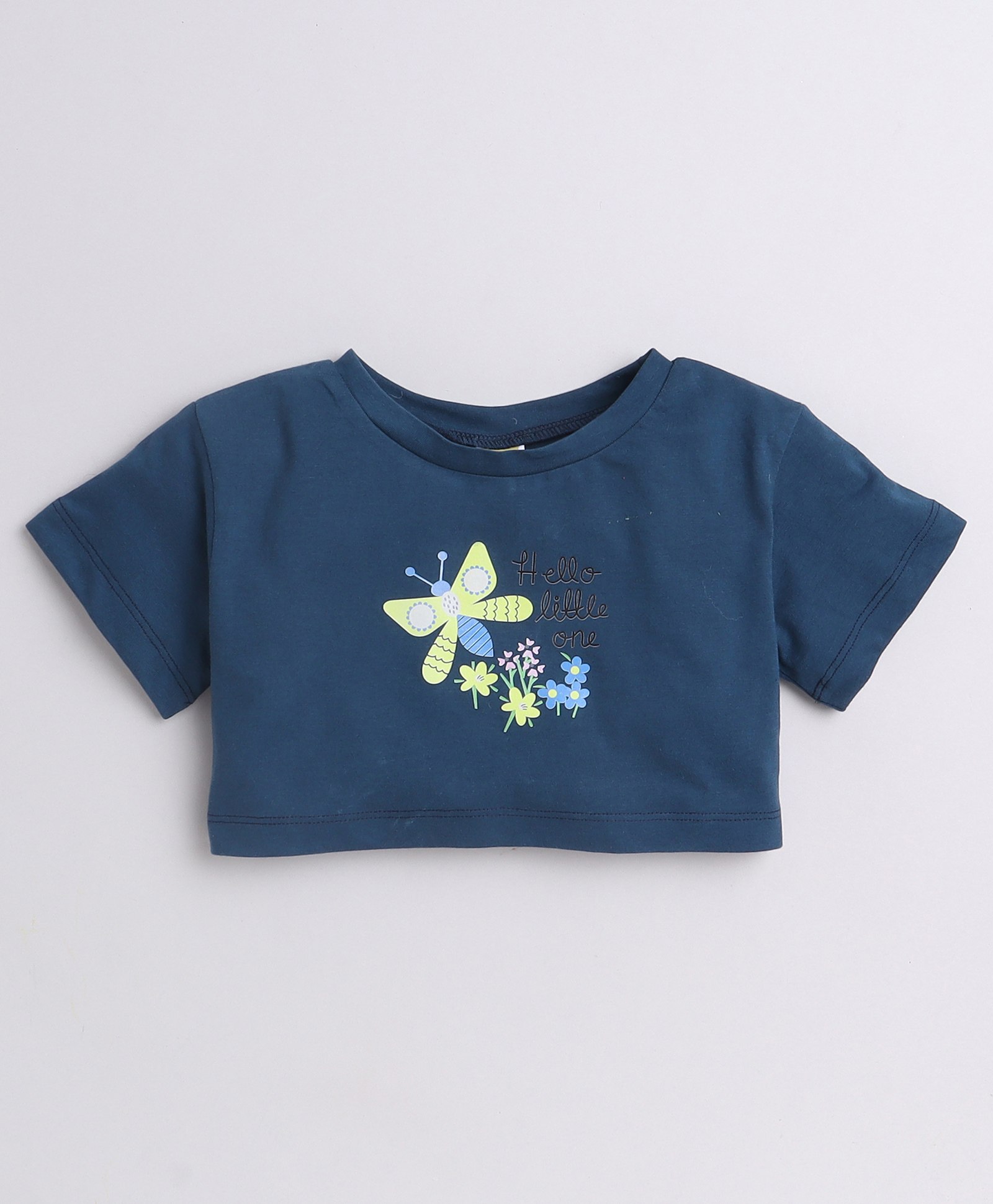 Aww Hunnie Cotton Jersey Half Sleeves Butterfly Printed Crop Top - Blue-picture-22