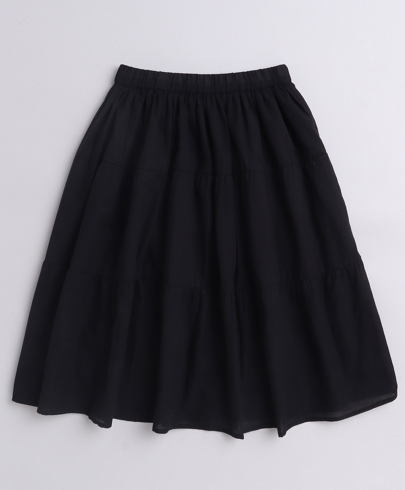 Aww Hunnie 100% Cotton Solid Tiered Skirt - Black-picture-37