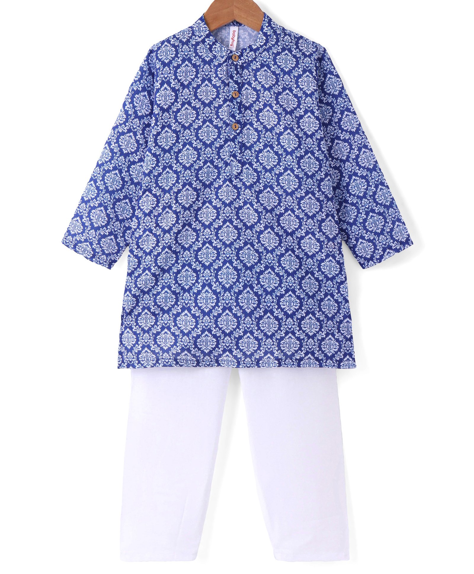 Babyhug Cotton Woven Cambric Printed Full Sleeves Kurta Pyjama Set - Blue-image-47