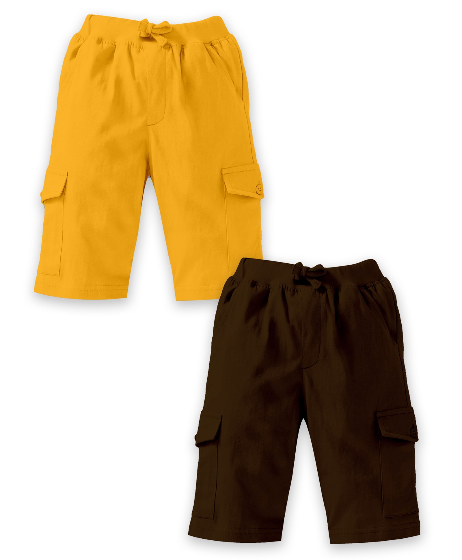 Kiddopanti Pack Of 2 Solid Shorts - Mustard Yellow & Brown-picture-22