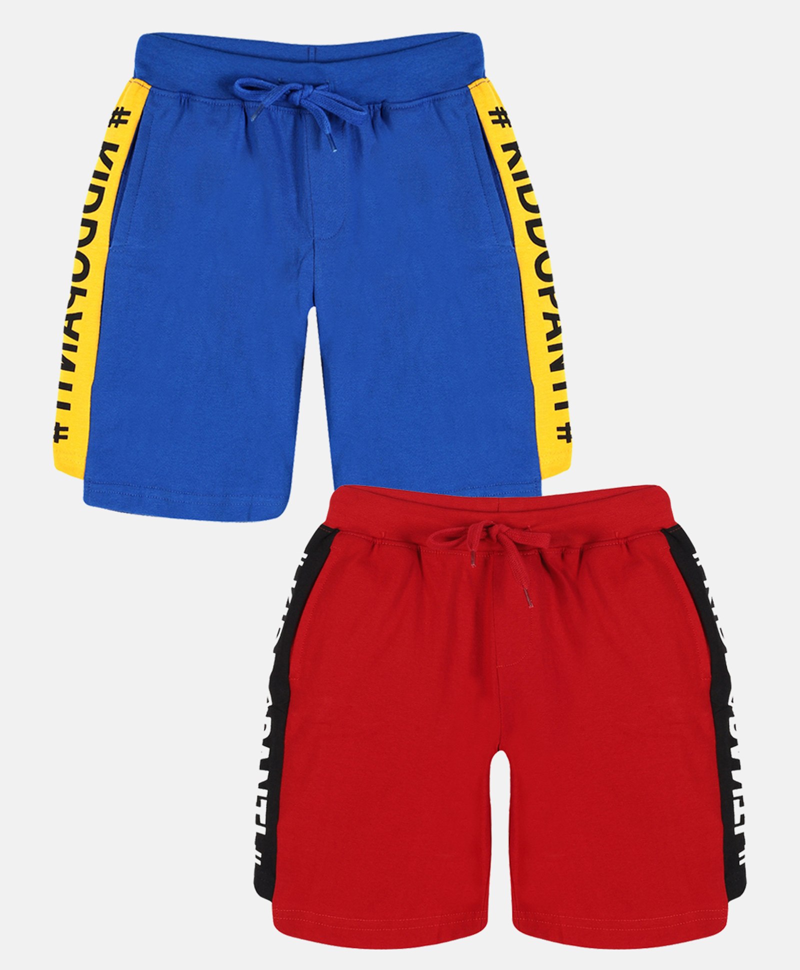 Kiddopanti Pack Of 2 Side Brand Name Printed Printed Shorts - Red & Black-image-3