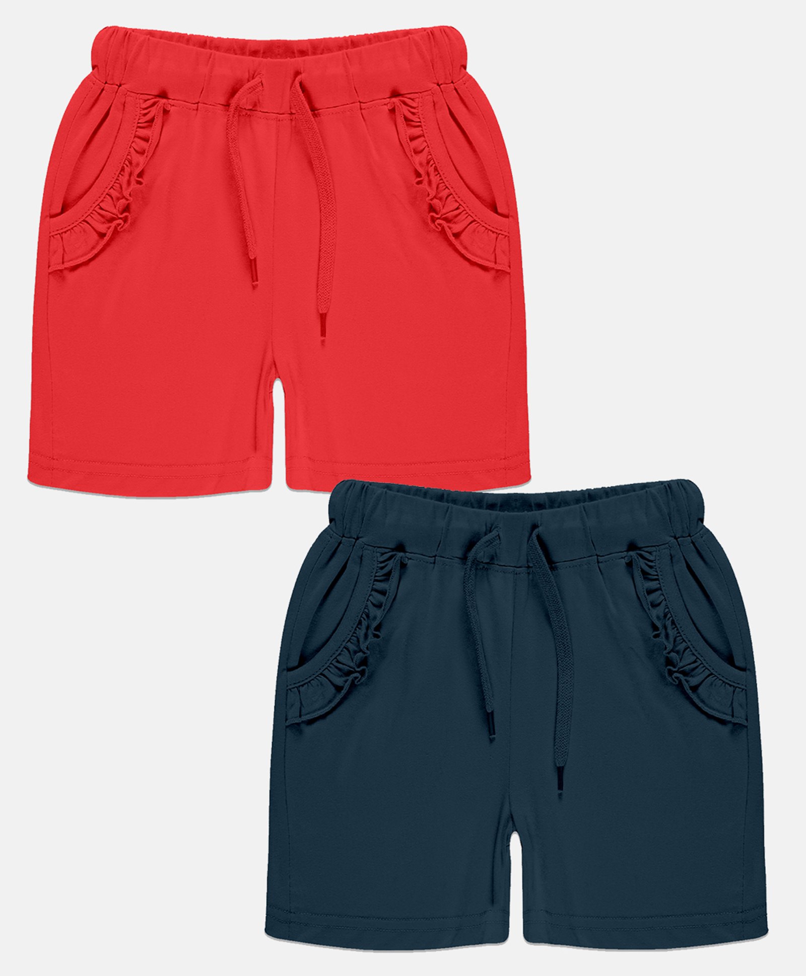 Kiddopanti Pack Of 2 Frill Detailed Solid Shorts - Red & Navy Blue-picture-23