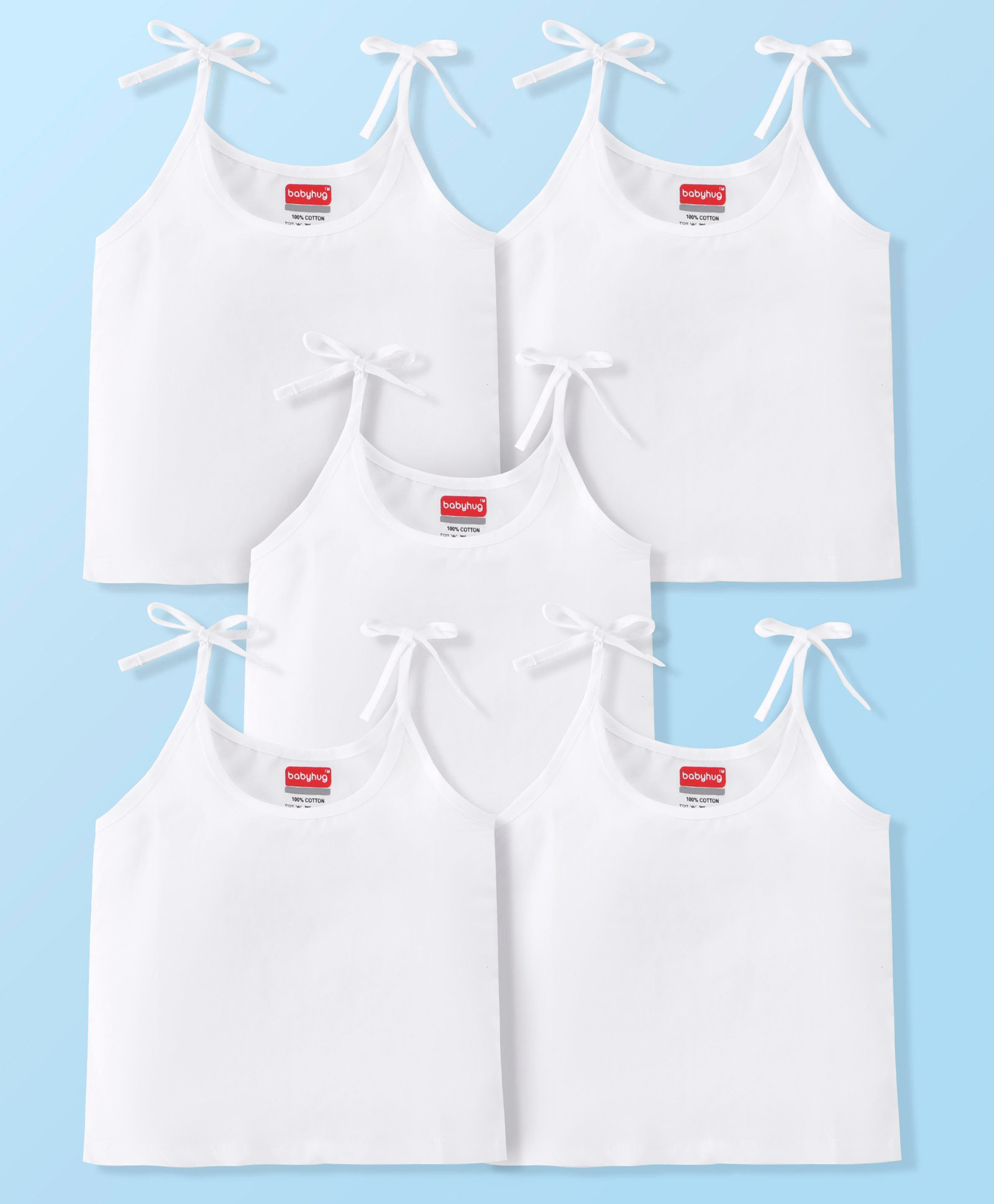 Babyhug 100% Cotton Woven Sleeveless Solid Color Tie Knot Vest Pack of 5 - White-image-8