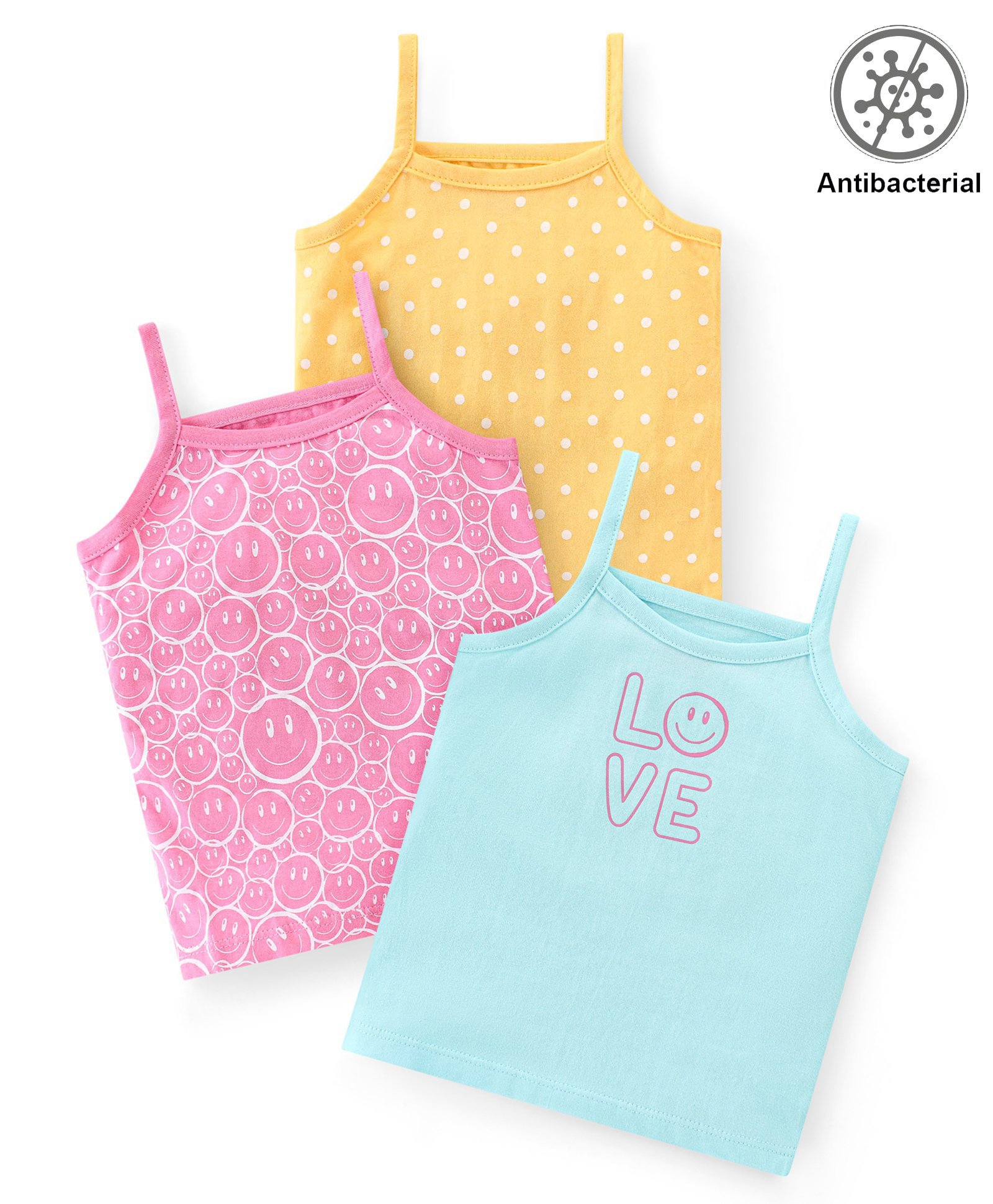 Babyhug 100% Cotton Knit Sleeveless Antibacterial Slips With Polka Dot Pack of 3 - Multicolor-image-31
