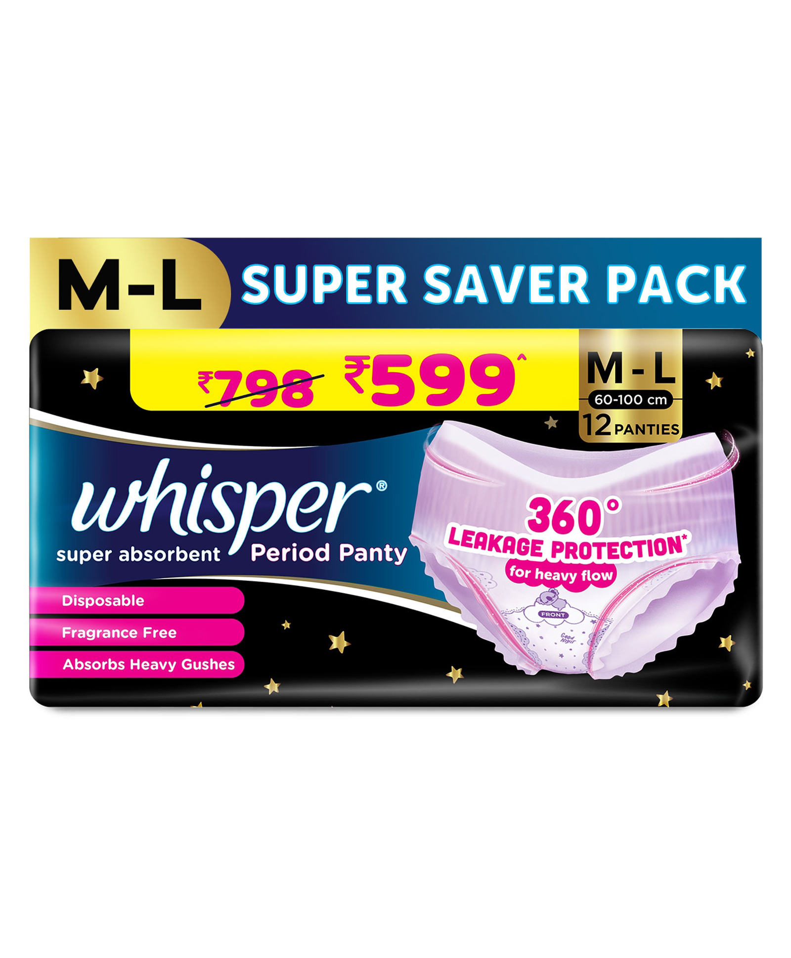 Whisper Bindazzz Nights M-L Period Panties - 12 Pieces-image-44