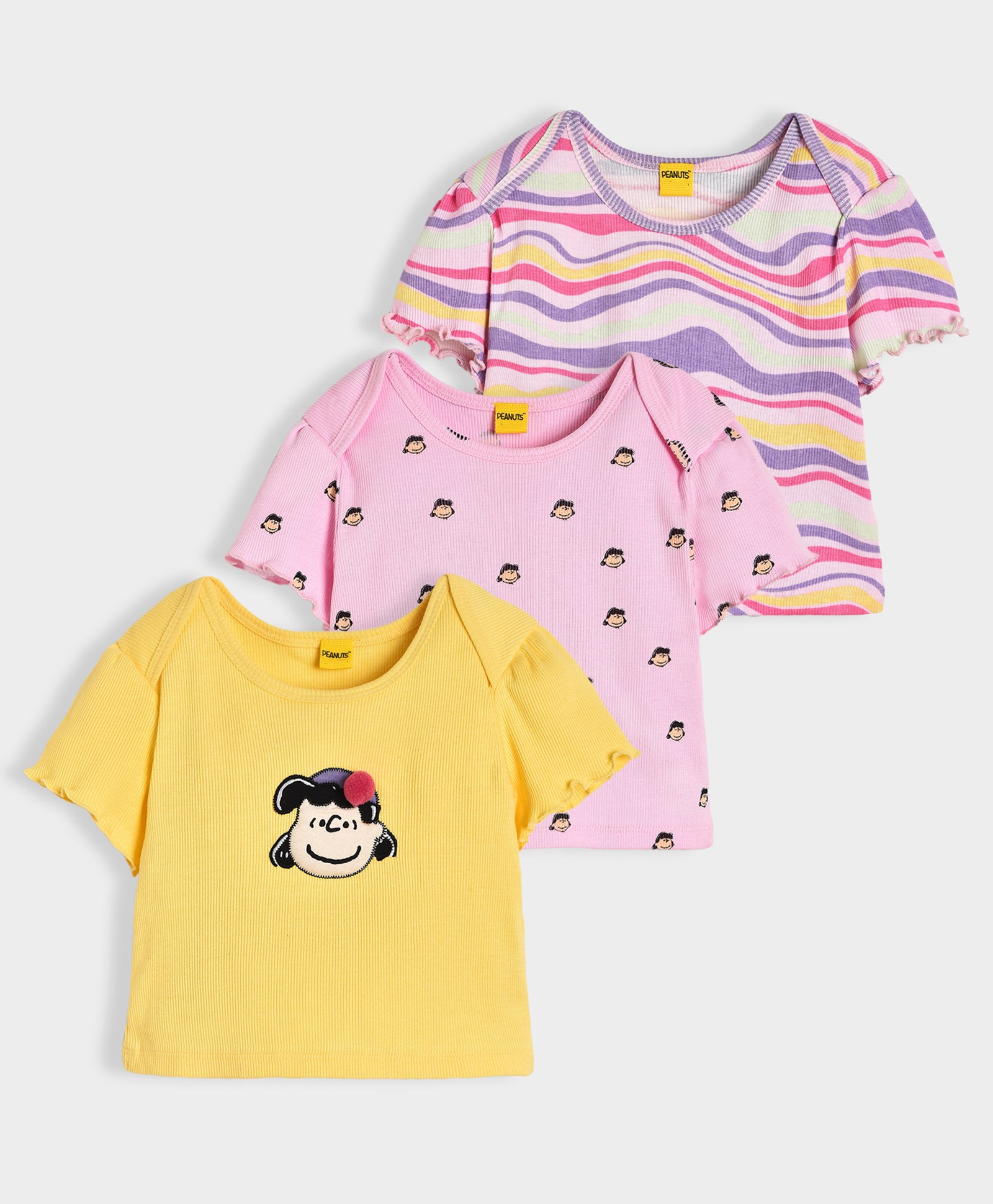 Mi Arcus Pack Of 3 Half Sleeves Girl & Abstract Printed Tees - Multi Colour-image-13