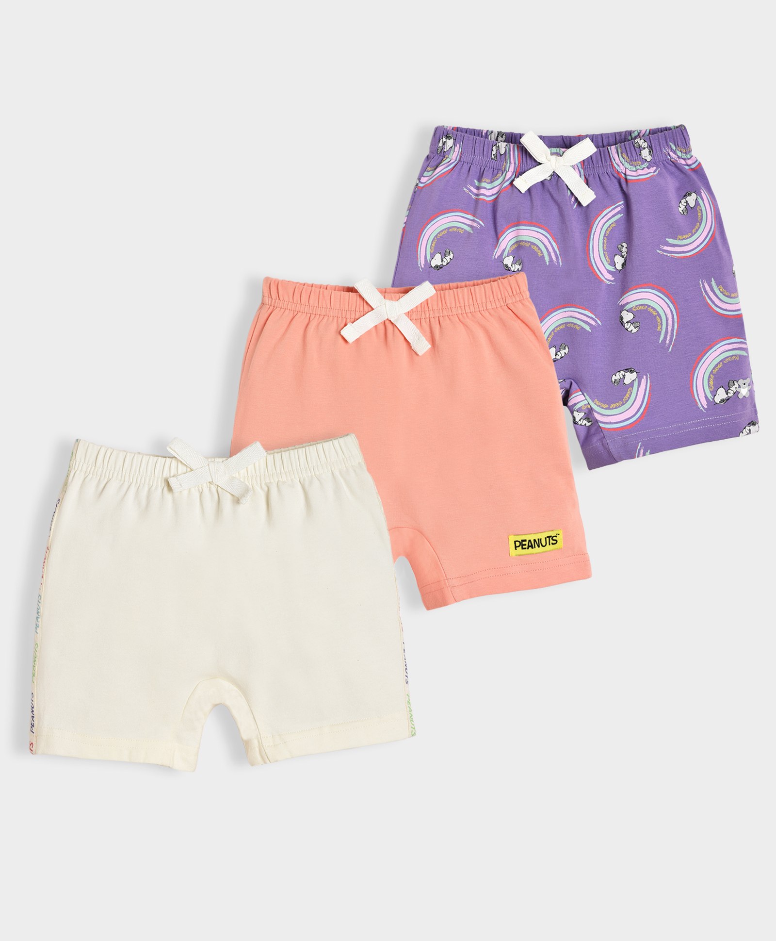 Mi Arcus Cotton Spandex Pack Of 3 Peanuts Featuring  Snoopy Printed & Solid Shorts - Multi Colour-picture-38
