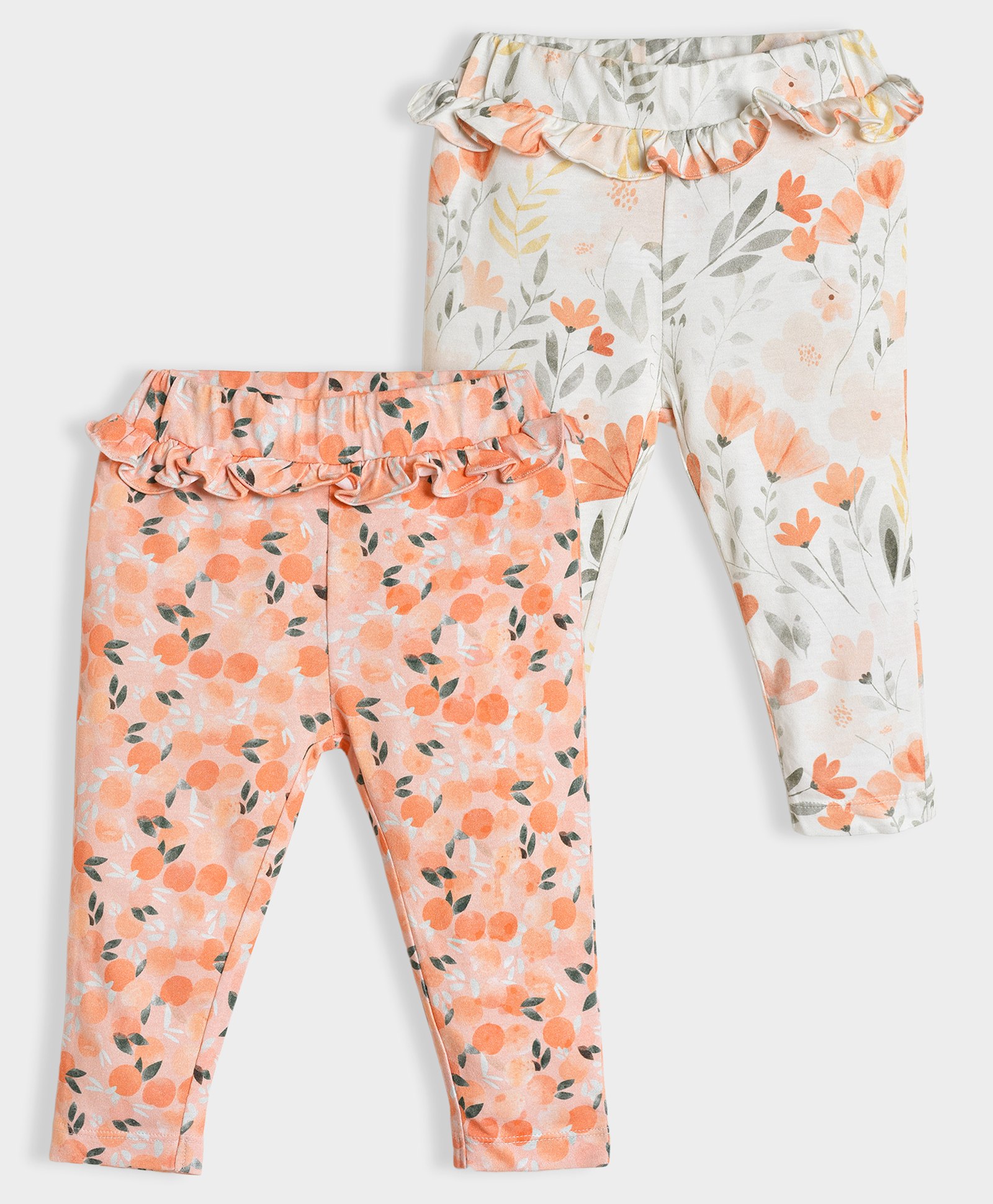 Mi Arcus Pack Of 2 Floral Printed Leggings - Peach & White-image-19