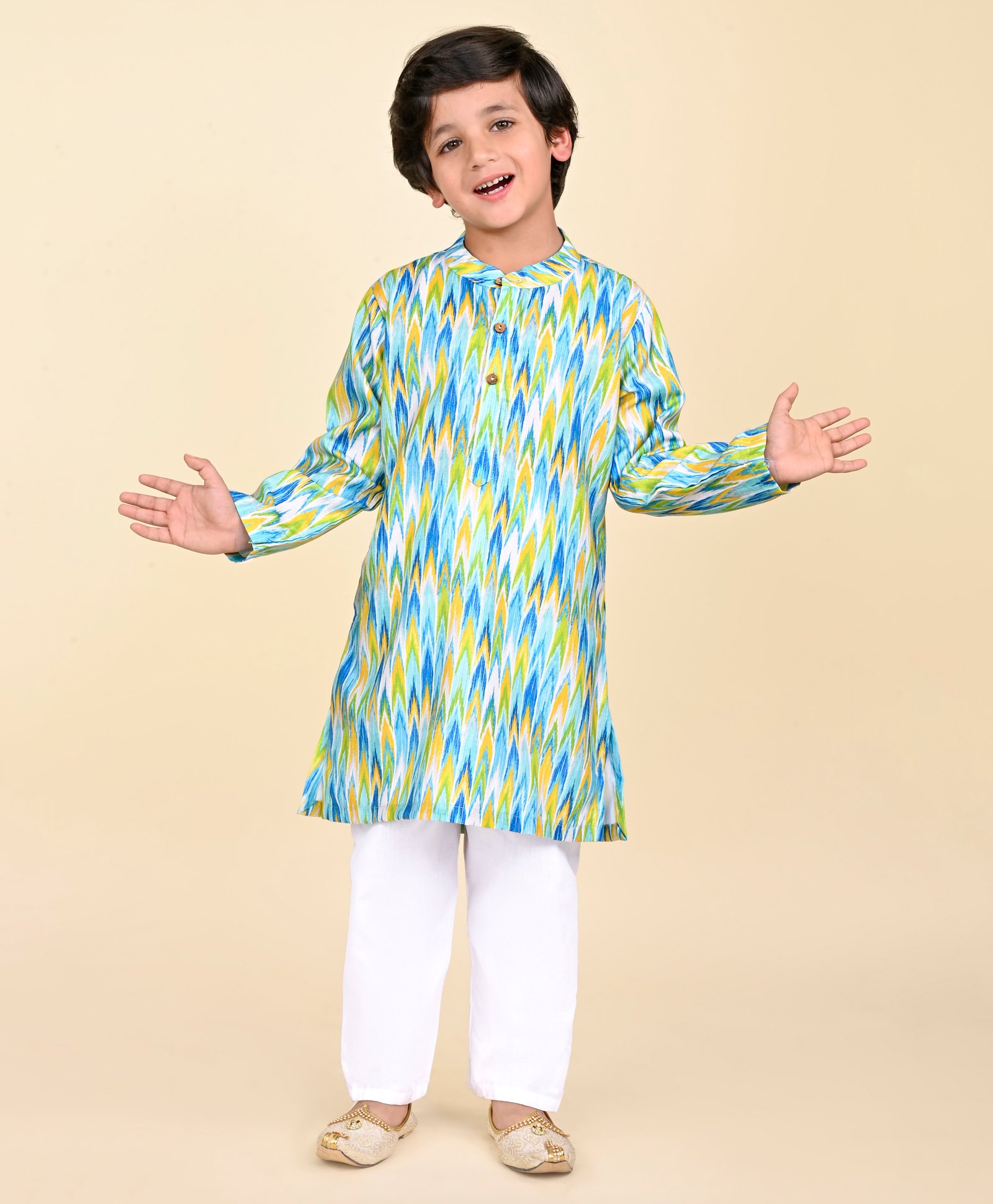 Babyhug Cambric Full Sleeves Kurta With Payjama Set Ikat Print -Multicolor-picture-13