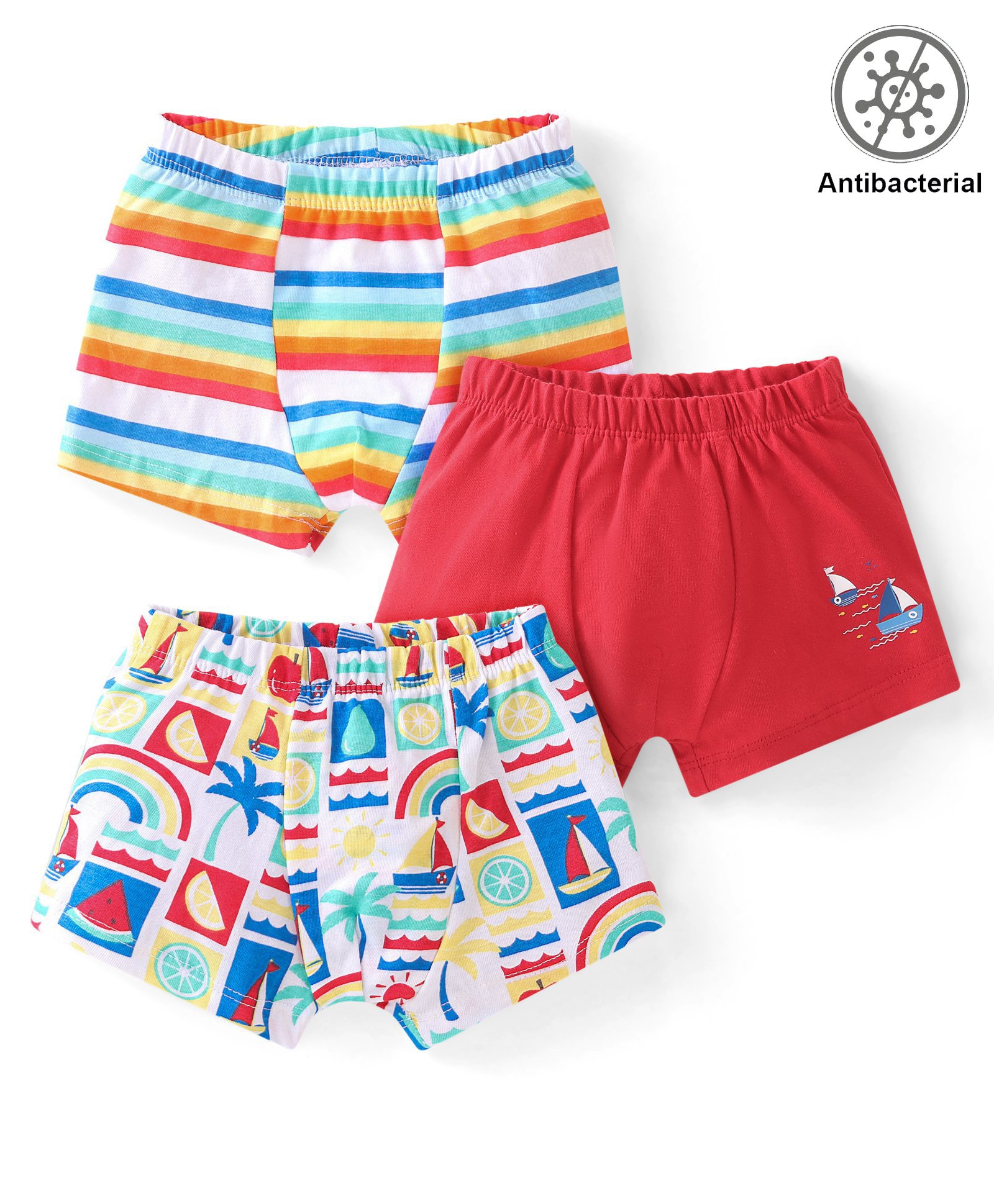 Babyhug 100% Cotton Antibacterial Trunks Boat Print Pack of 3 -Multicolour-picture-19