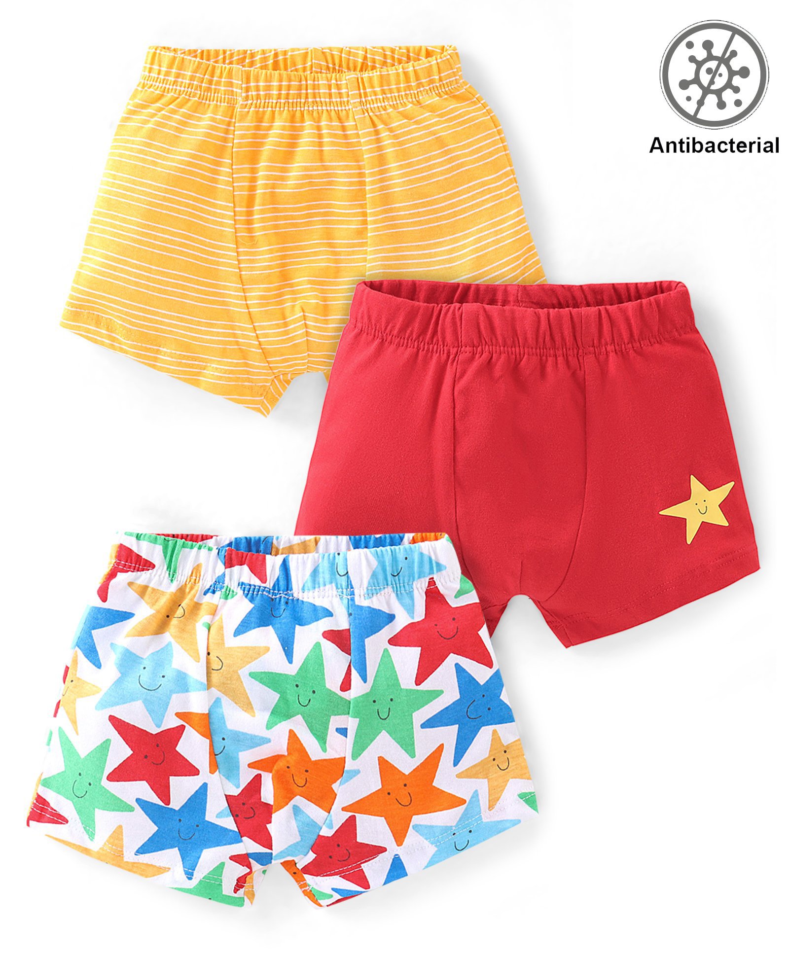 Babyhug 100% Cotton Antibacterial Trunks Star Print Pack of 3 - Red & Yellow-image-21