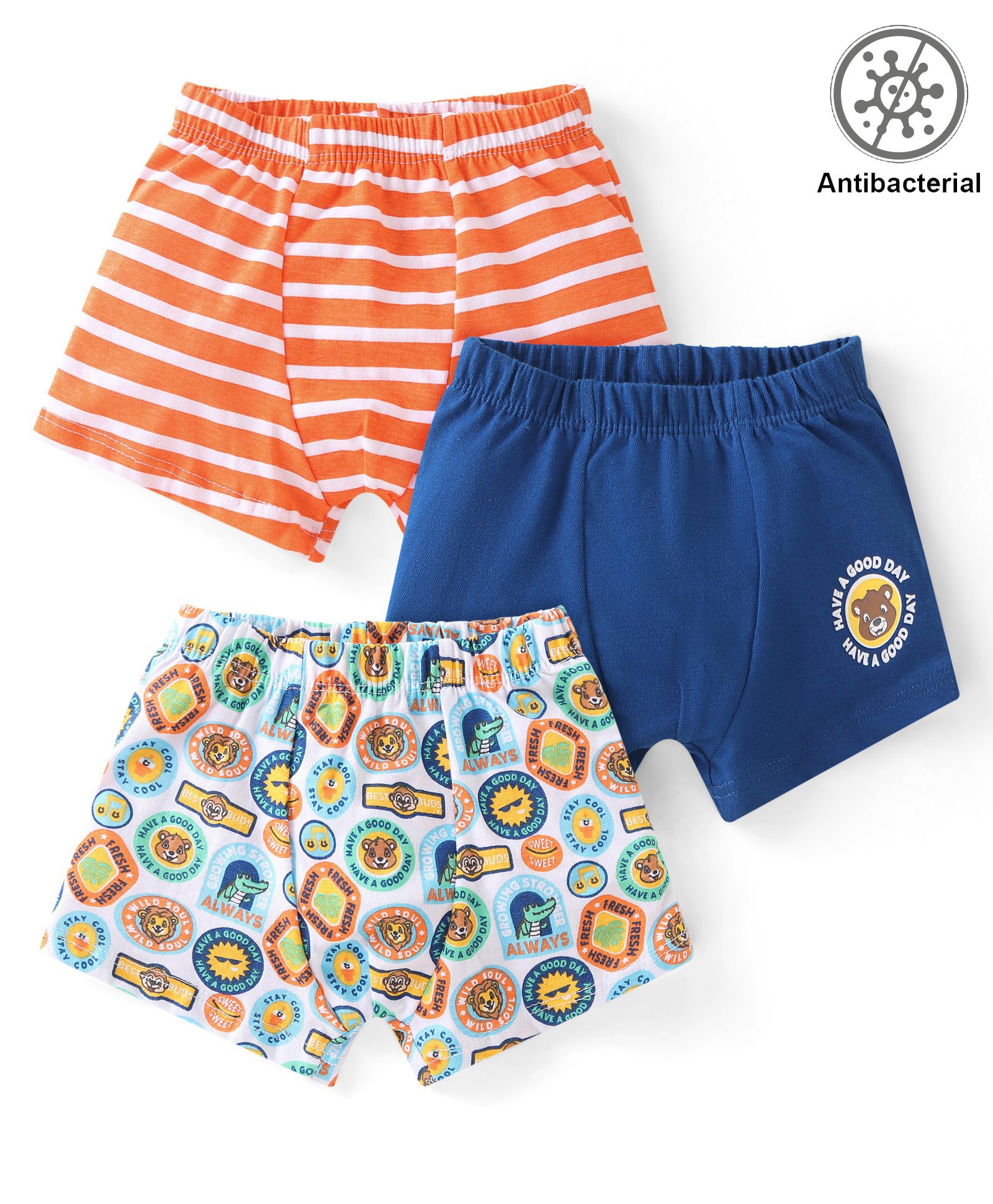 Babyhug 100% Cotton Antibacterial Trunks Crocodile Print Pack of 3 - Orange & Blue-image-43