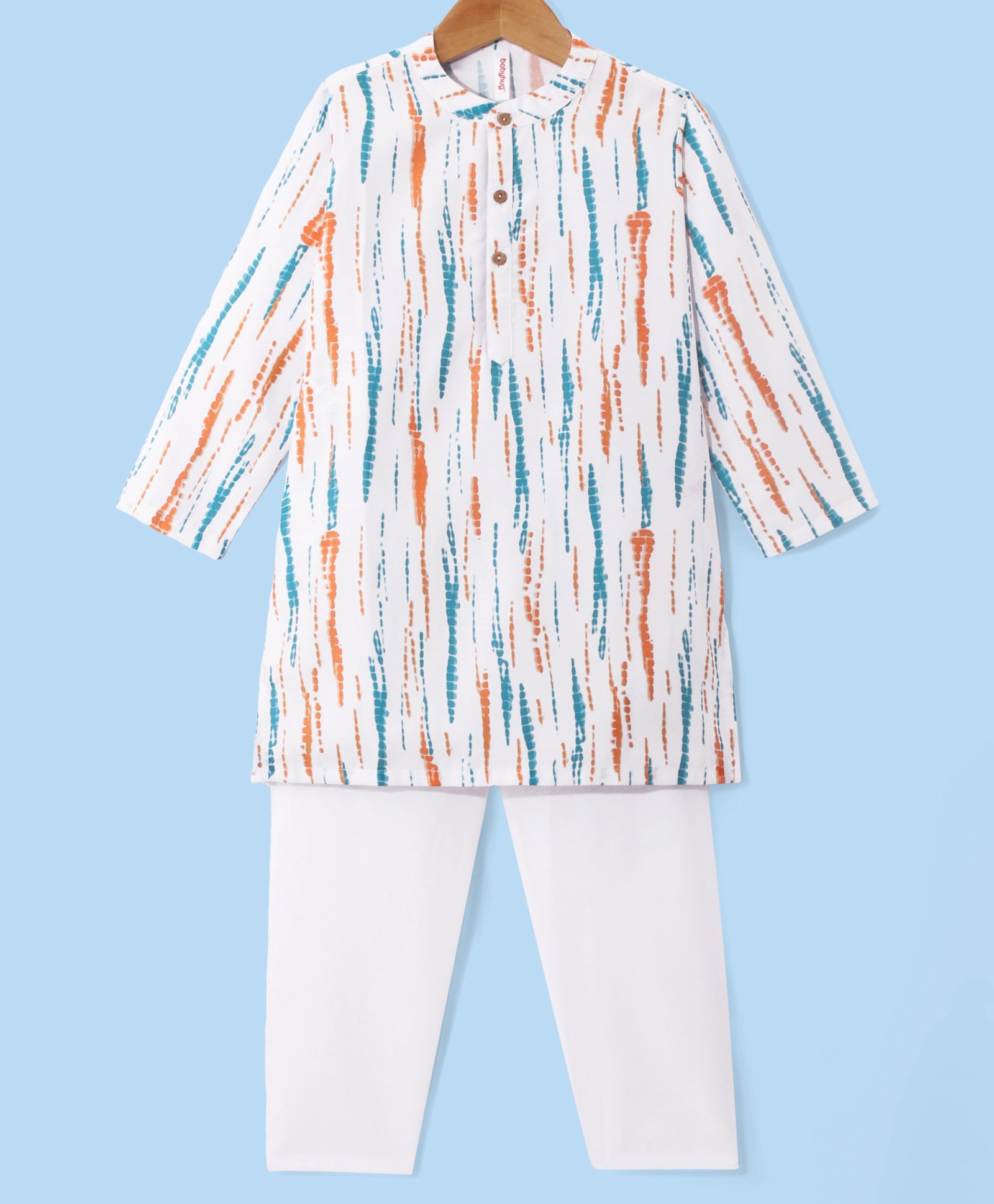 Babyhug Cambric Woven Full Sleeves Vertical Striped Kurta With Pyjama Set - White-picture-10