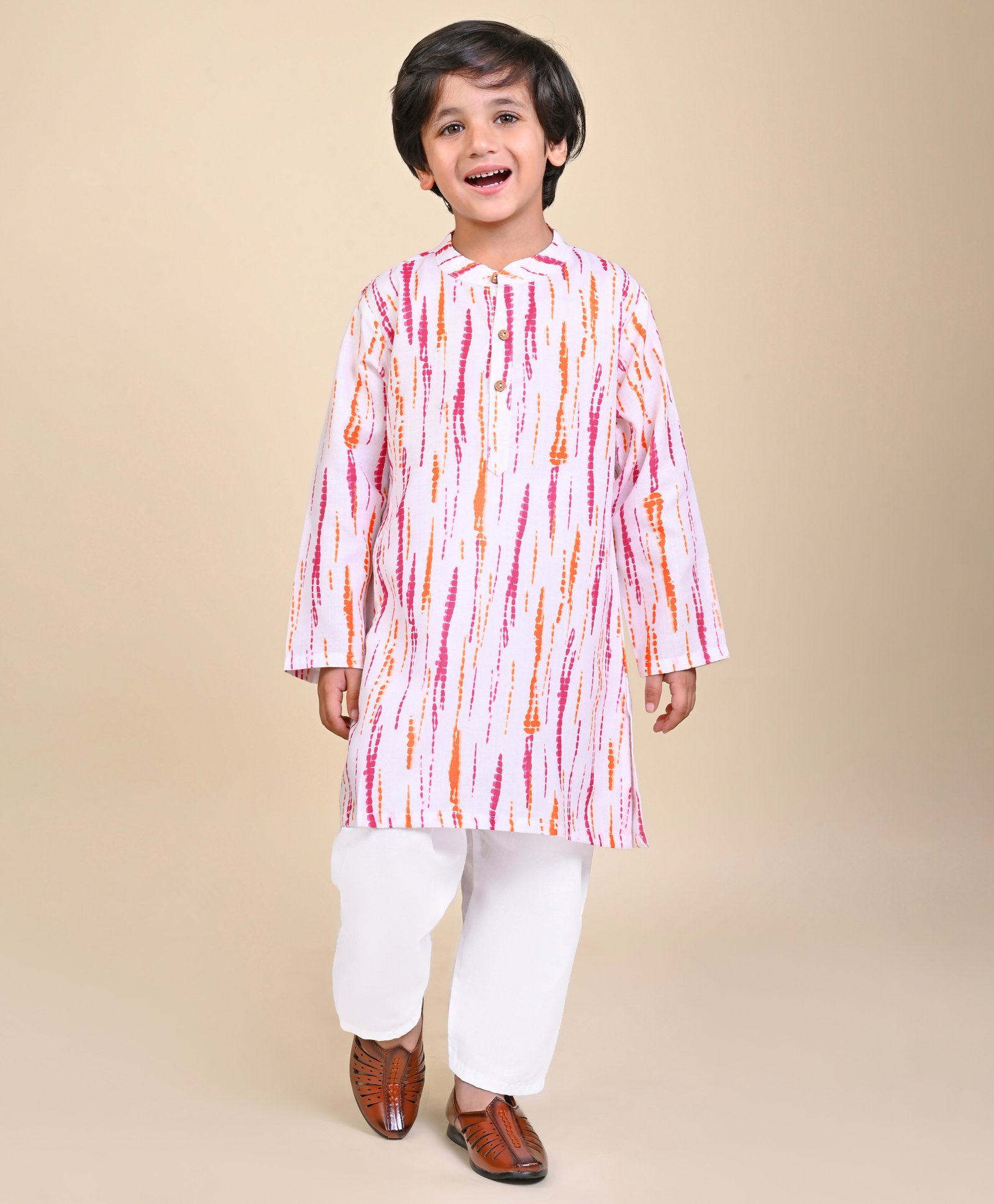 Babyhug Cambric Woven Full Sleeves Vertical Striped Kurta With Pyjama Set - Pink & White-image-23