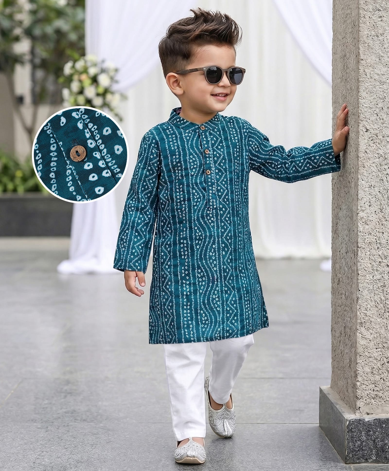 Babyhug Full Sleeves Cambric  Kurta With Payjama Set Bandhani Print - Green-picture-22