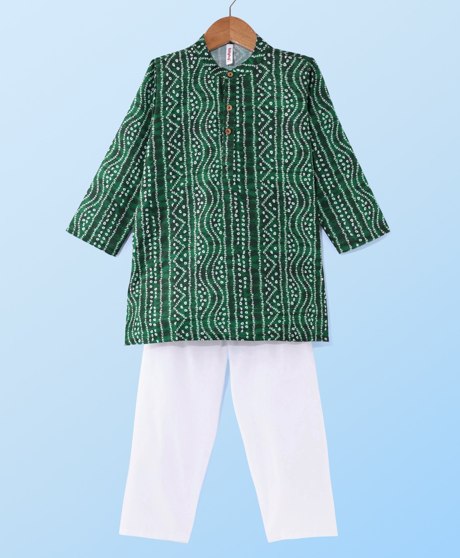 Babyhug Cambric Full Sleeves KurtaPyjama Set Bandhani Print - Green-picture-16