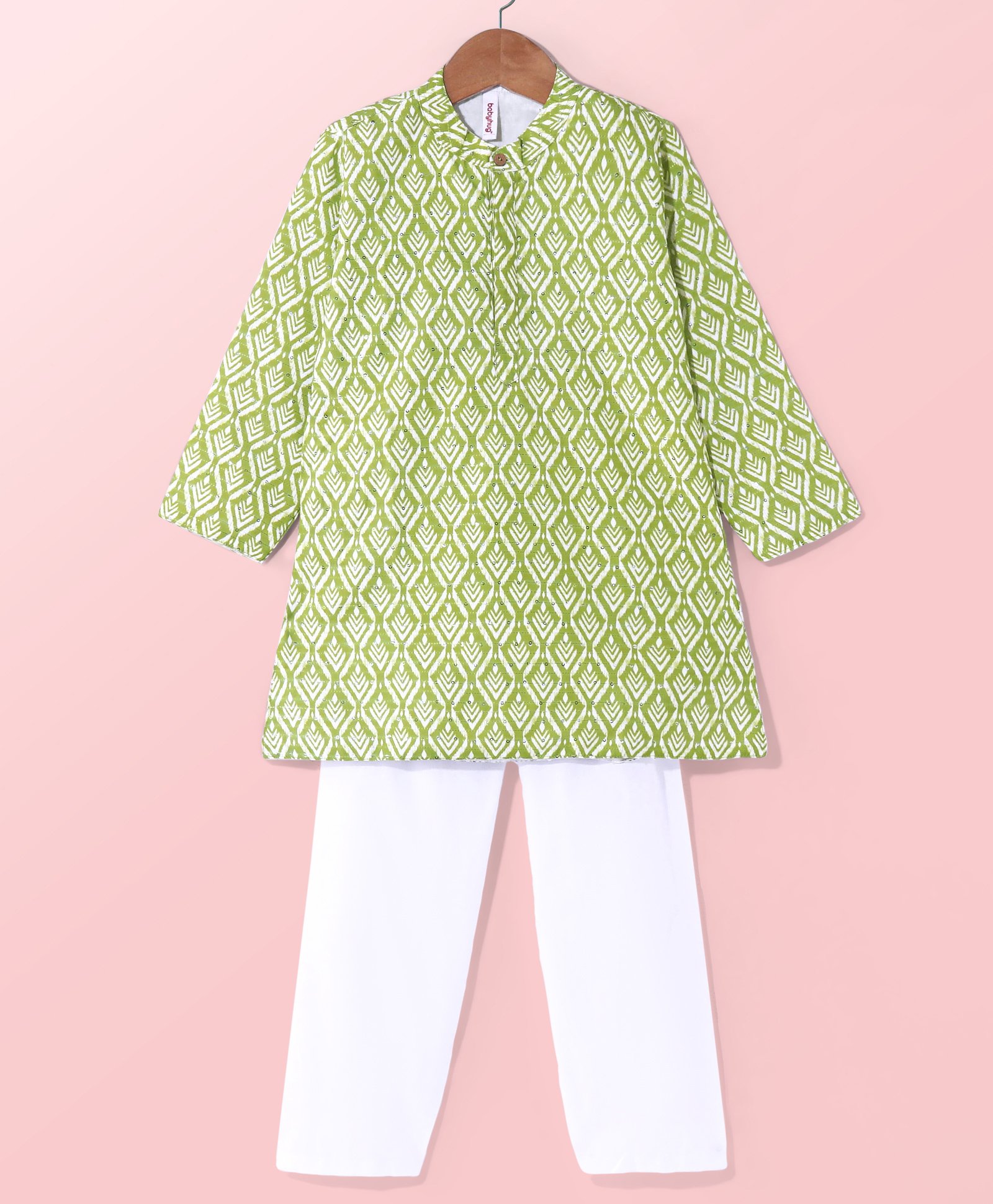 Babyhug Cambric Full Sleeves Printed Kurta with Pyjama- Green-image-44