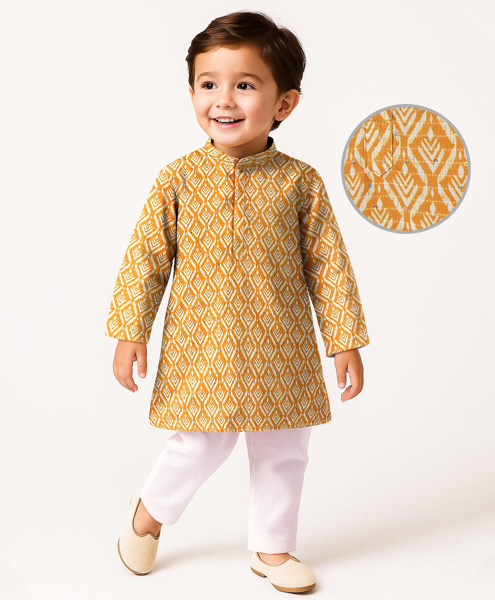 Babyhug Cambric Full Sleeves Printed Kurta with Pyjama - Yellow-image-45