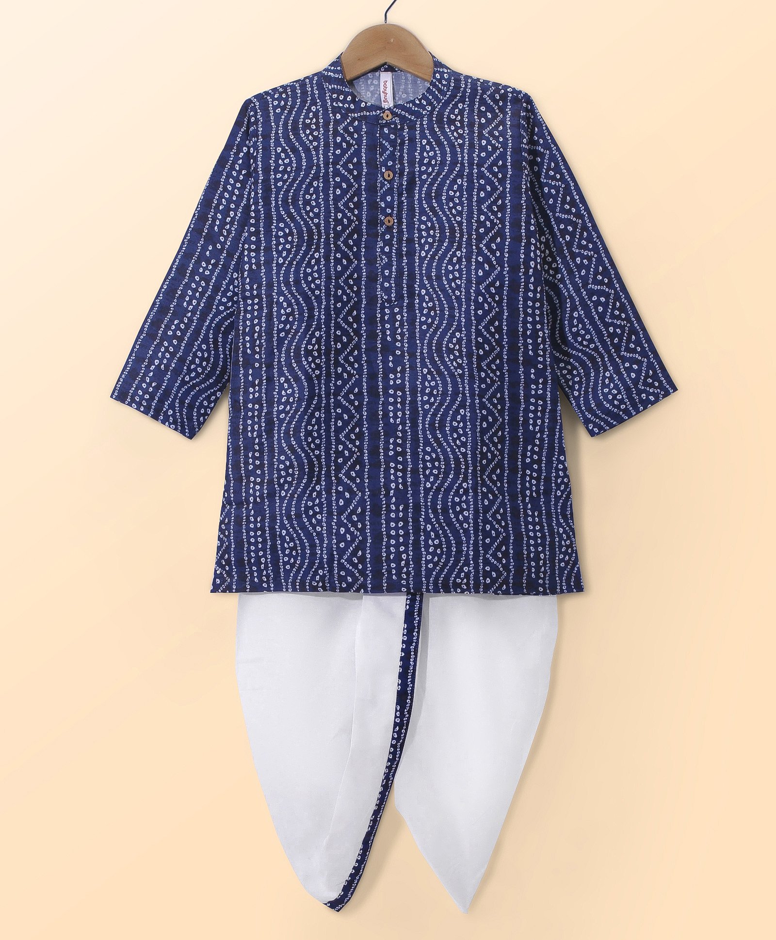Babyhug Cambric Woven Full Sleeves Bandhani Printed Kurta With Dhoti Set - Navy & White-image-40