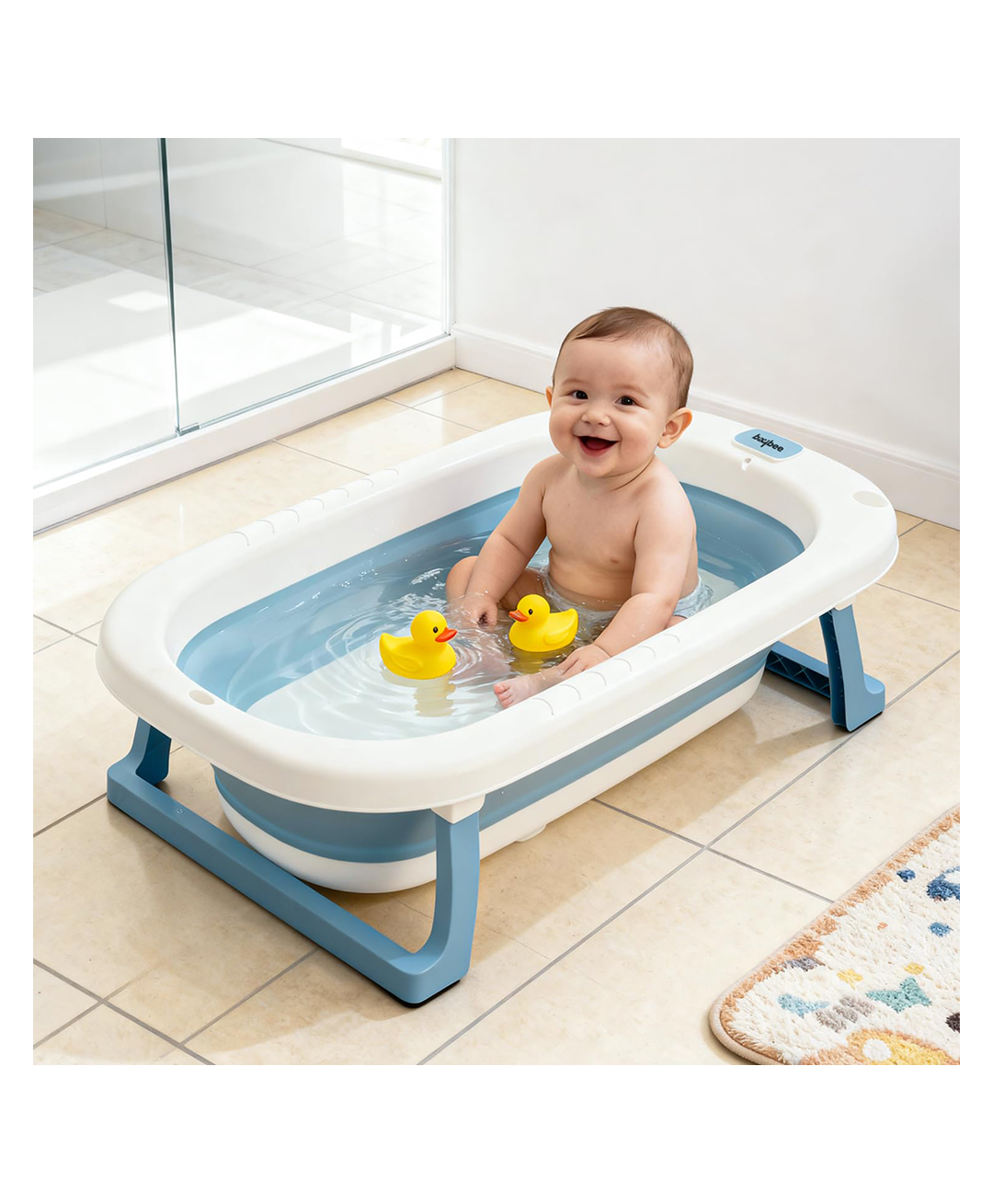 Baybee Jolly Kids Bath Tub for Baby Mini Swimming Pool for Kids, Foldable Bathtub for Baby with Anti Skid Base & Drainer (Blue)-picture-27