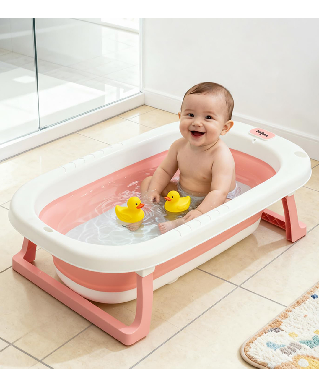 Baybee Jolly Kids Bath Tub for Baby Mini Swimming Pool for Kids, Foldable Bathtub for Baby with Anti Skid Base & Drainer (Pink)-picture-15