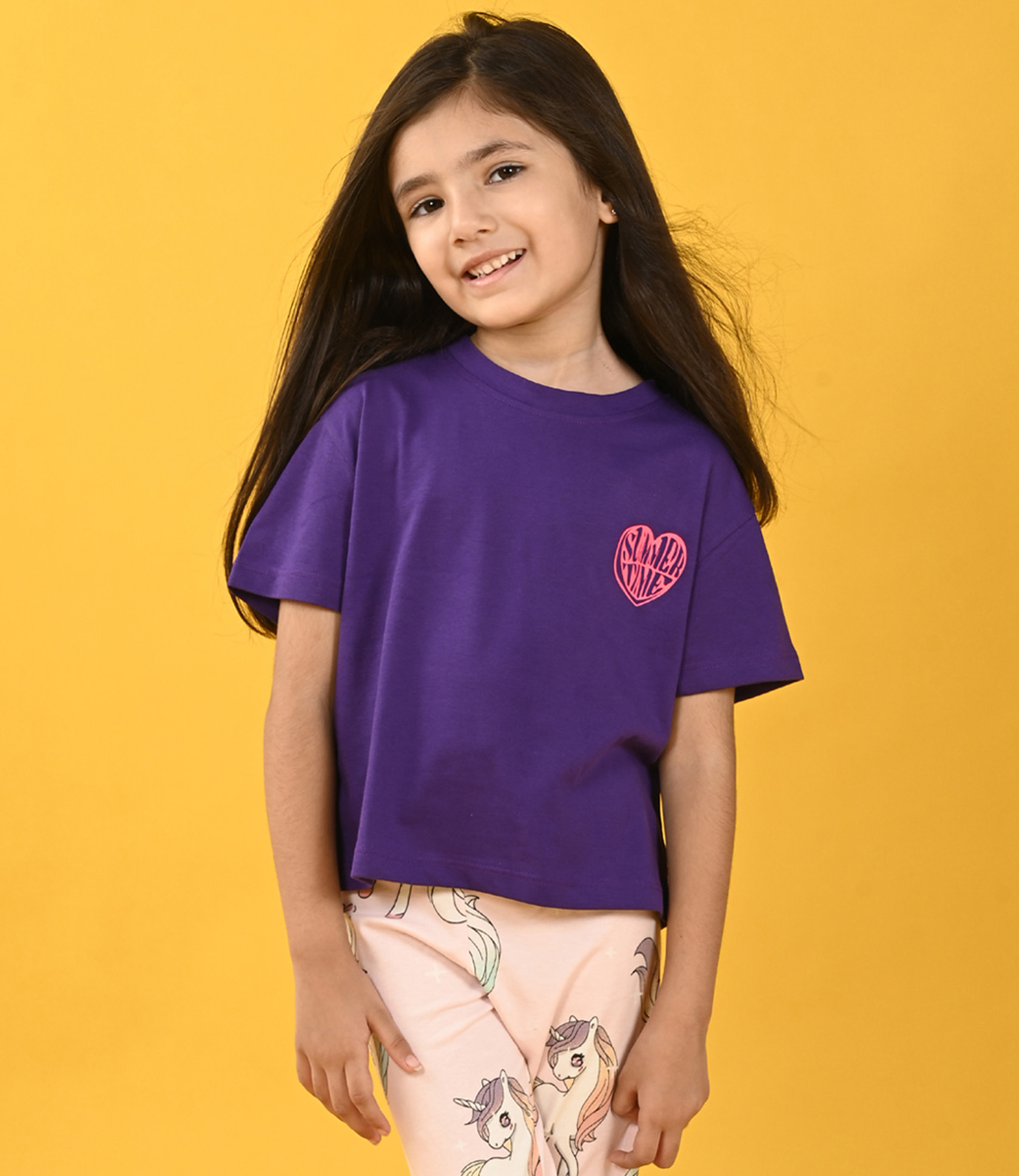 Anthrilo Half Sleeves Summer Time Text Printed Tee - Purple-image-4