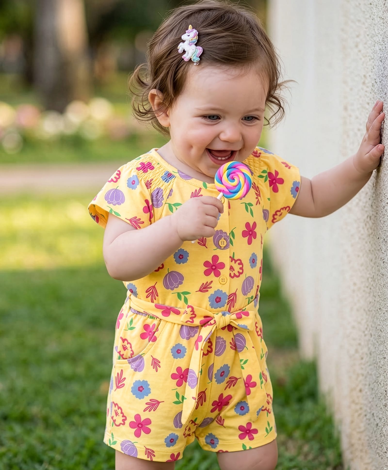 Babyoye Cotton Sleeveless Jumpsuit Floral Print - Yellow-image-12