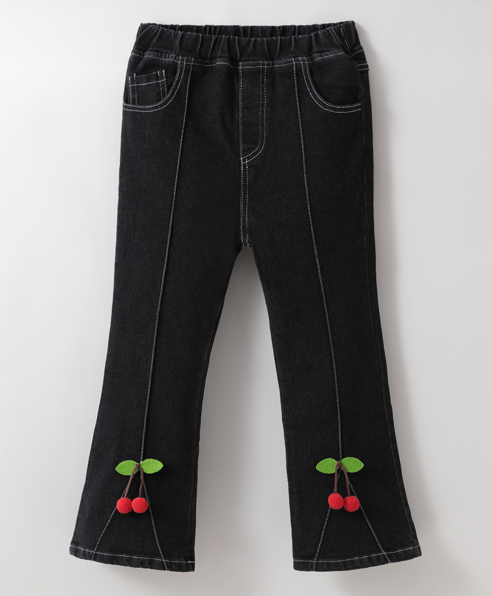 Kookie Kids Full Length Solid Colour with Cherry Detailing Jeans - Black-picture-21
