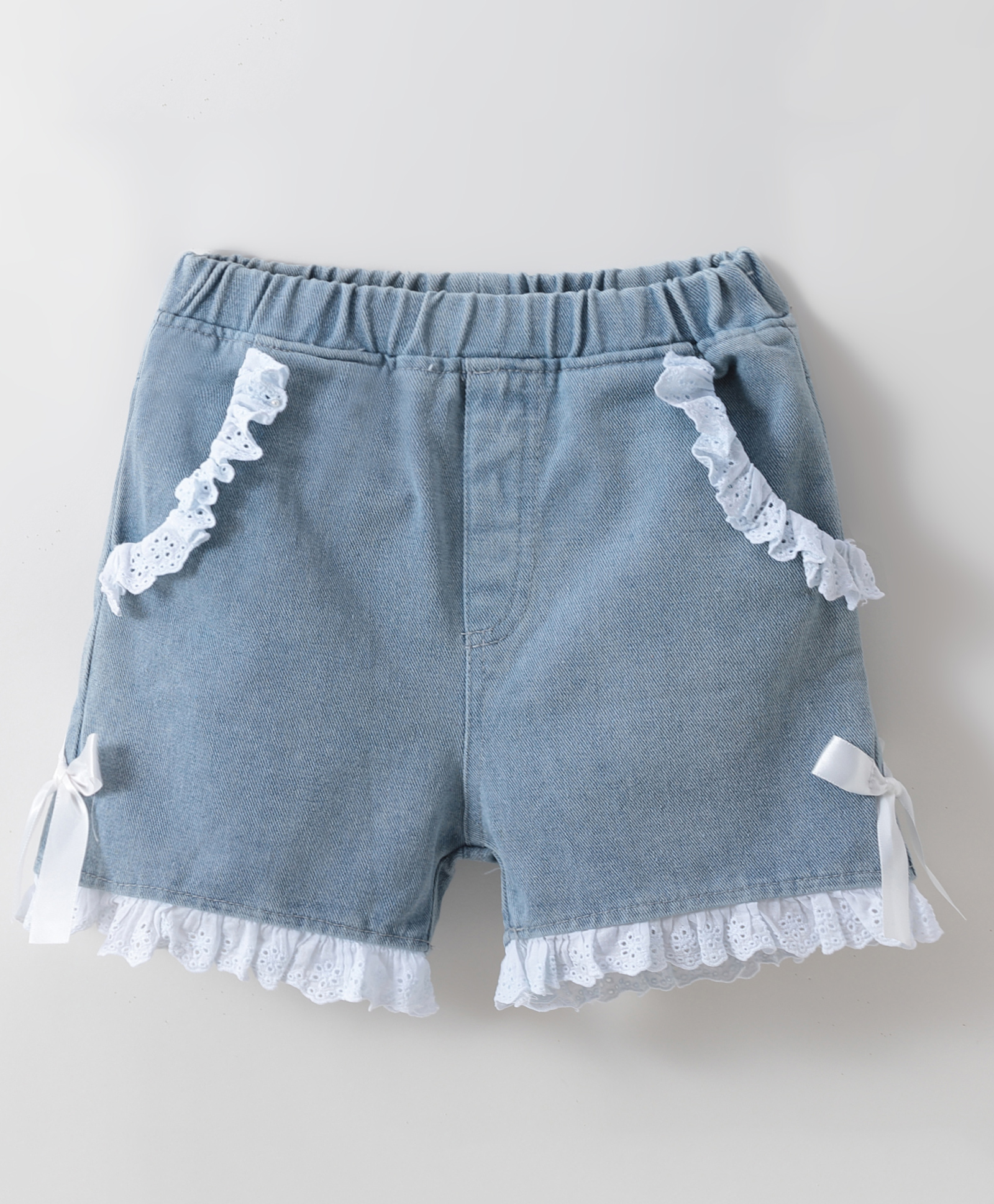 Kookie Kids Lace & Bows Detailing Denim Shorts - Blue-picture-22