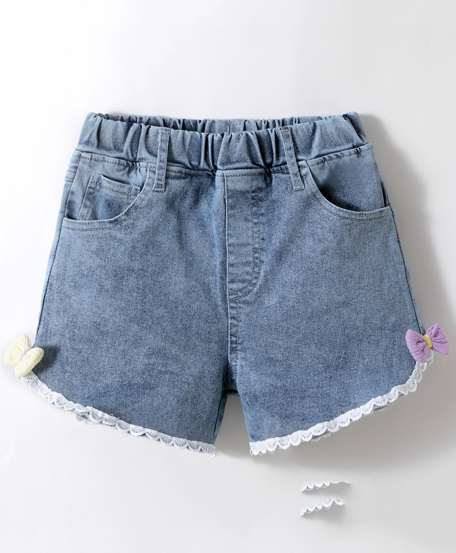 Kookie Kids Denim Shorts with Bow Applique - Blue-picture-14