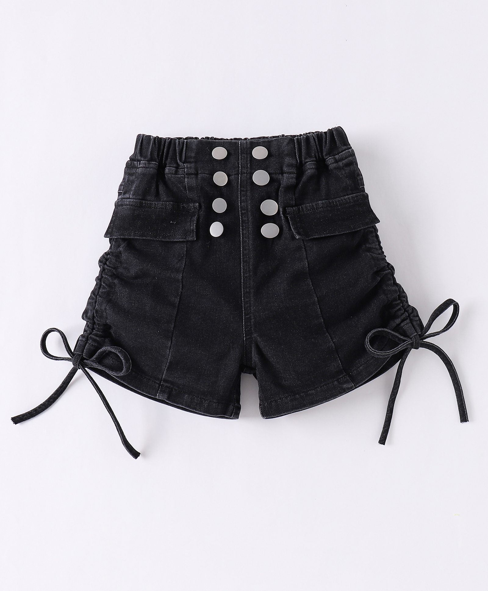 Kookie Kids Denim Shorts With Bow Detailing - Black-picture-14